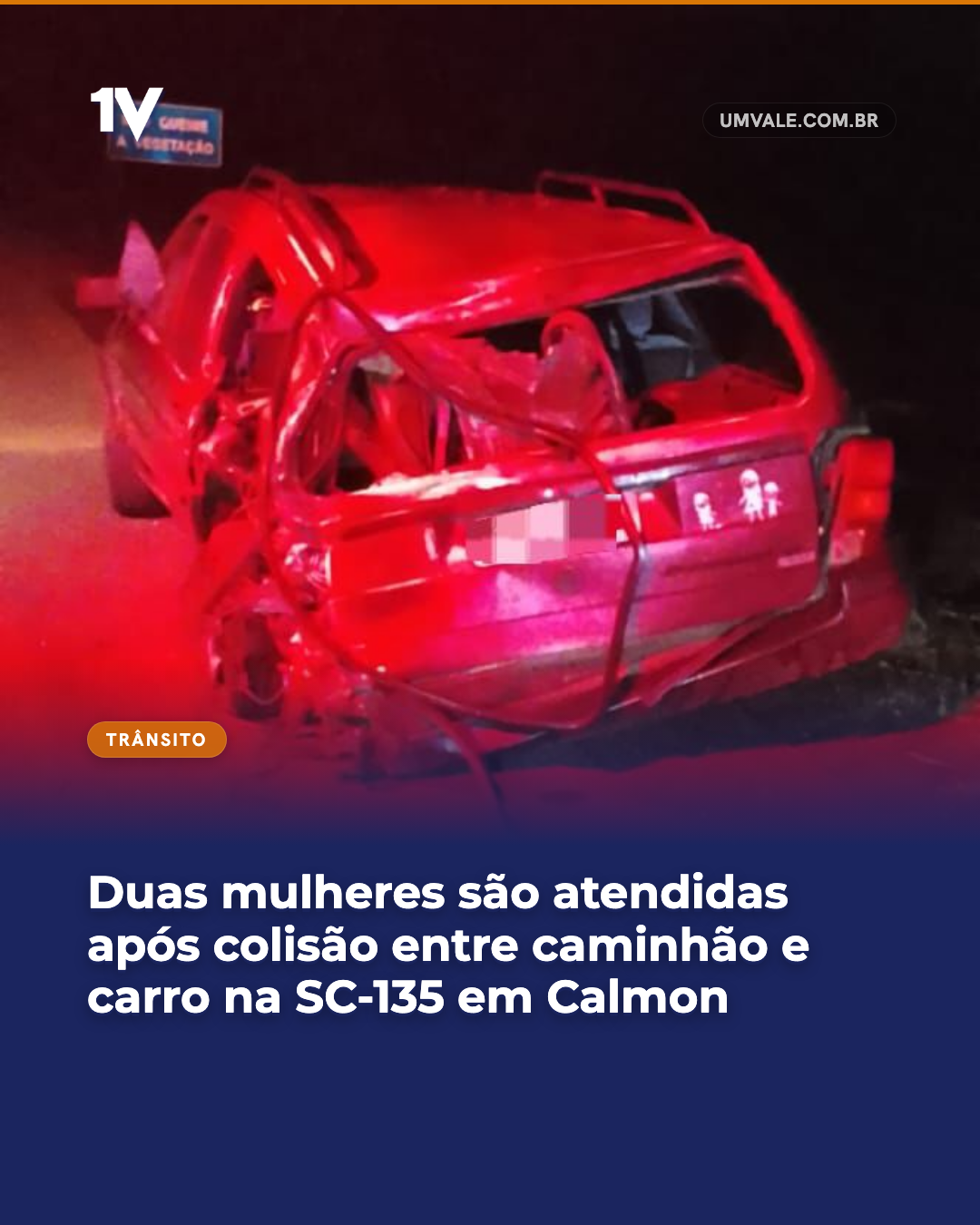 Duas mulheres são atendidas após colisão entre caminhão e carro na SC-135 em Calmon