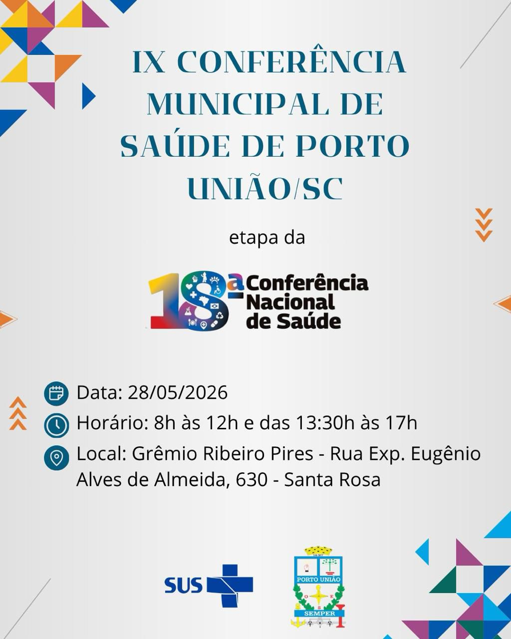 Porto União realiza IX Conferência Municipal de Saúde no dia 28