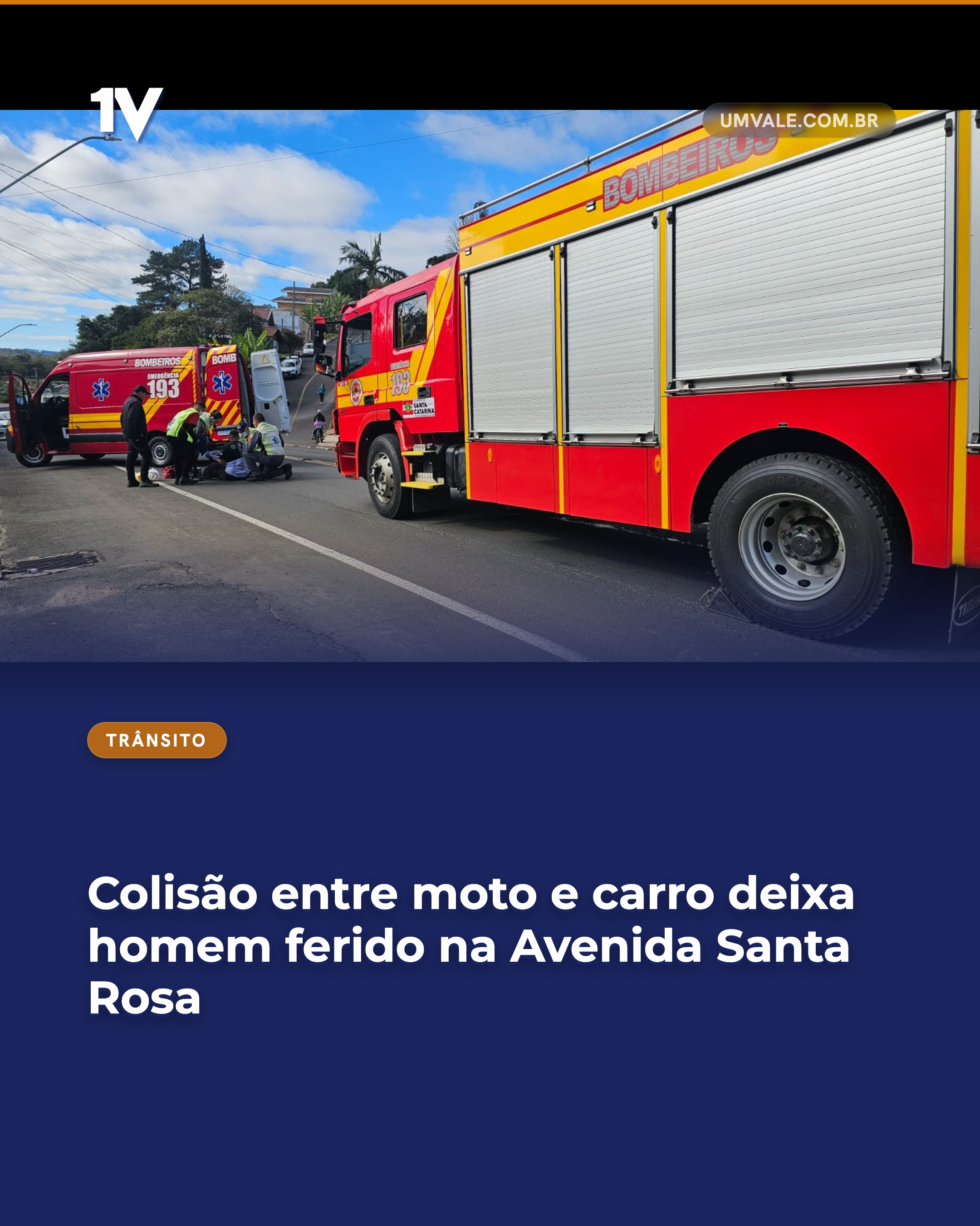Colisão entre moto e carro deixa homem ferido na Avenida Santa Rosa