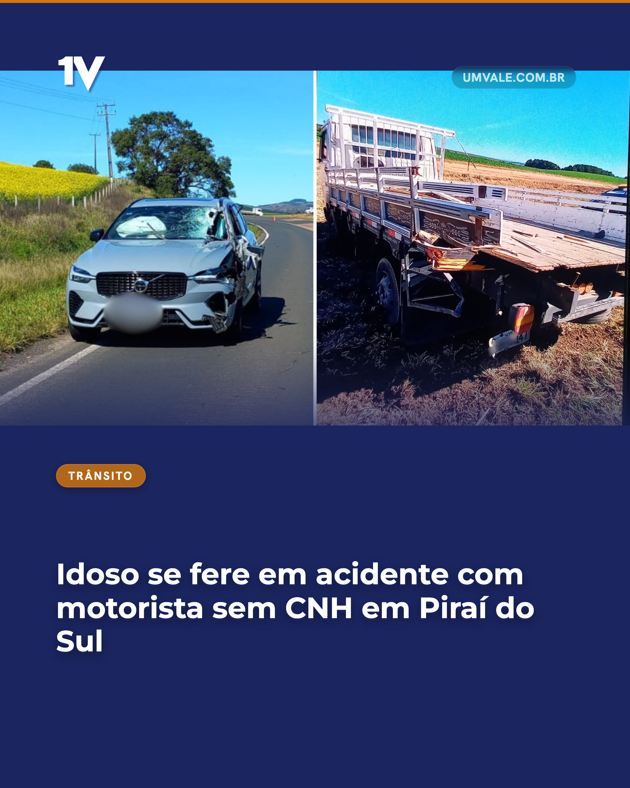 Idoso se fere em acidente com motorista sem CNH em Piraí do Sul