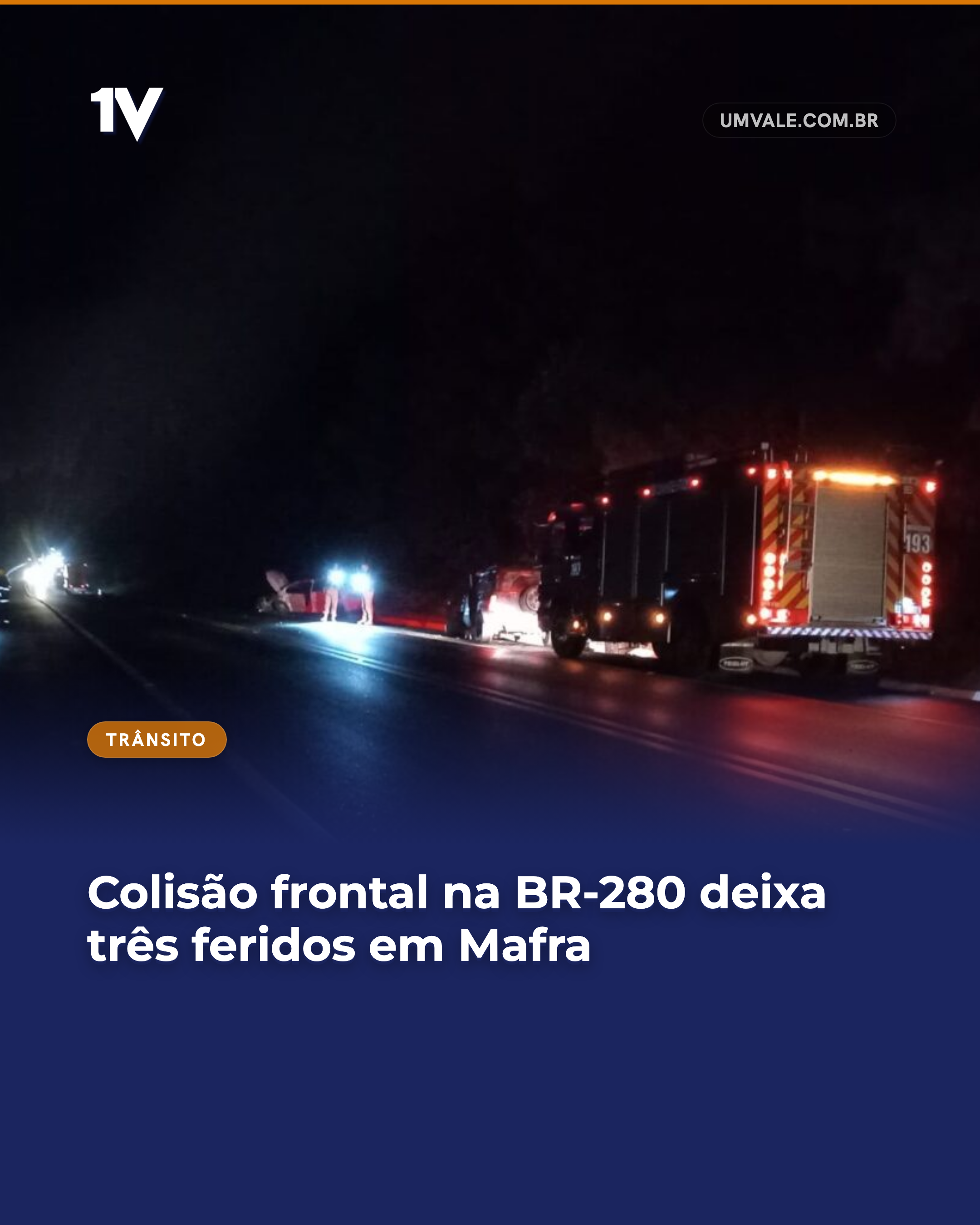 Colisão frontal na BR-280 deixa três feridos em Mafra