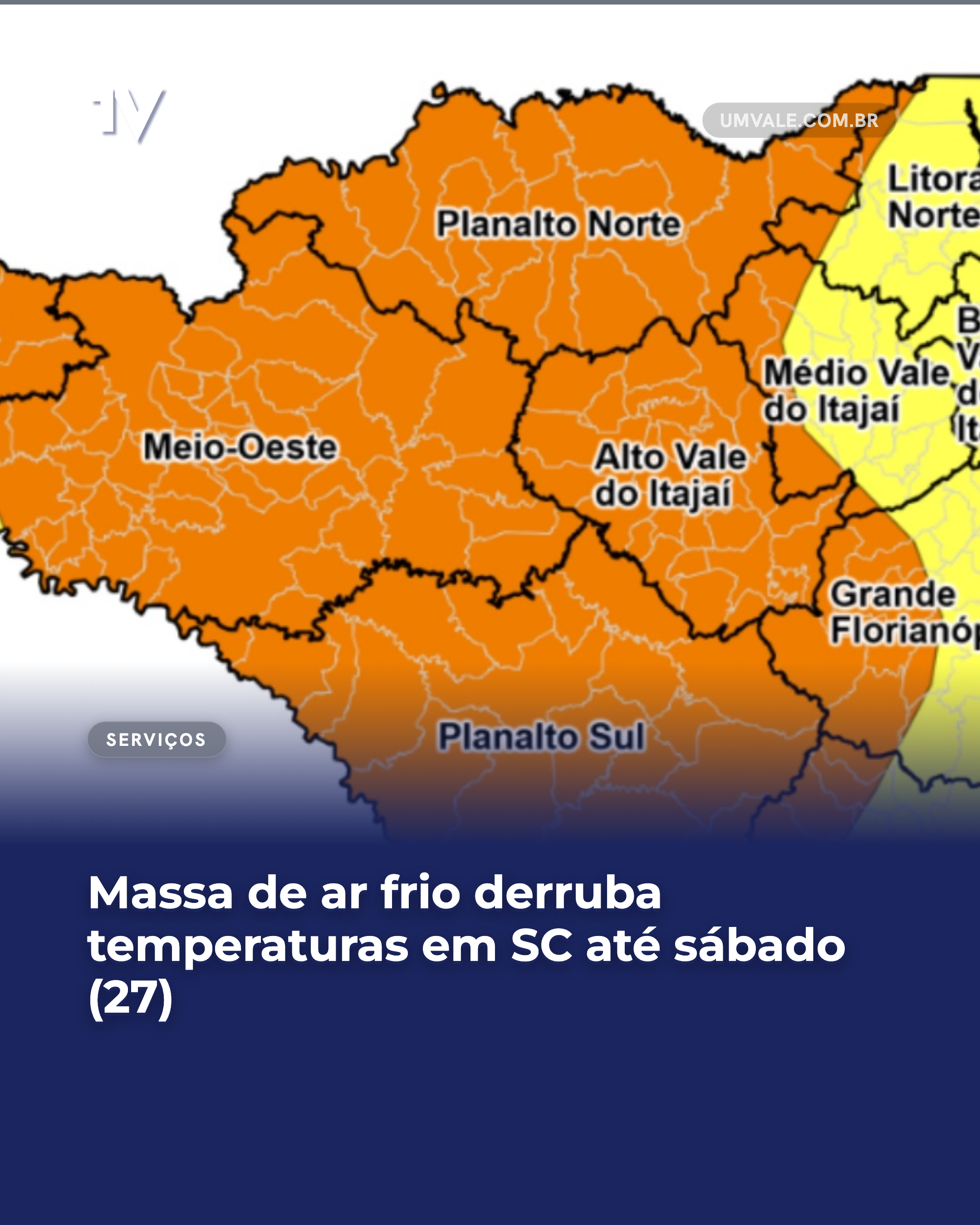 Massa de ar frio derruba temperaturas em SC até sábado (27)
