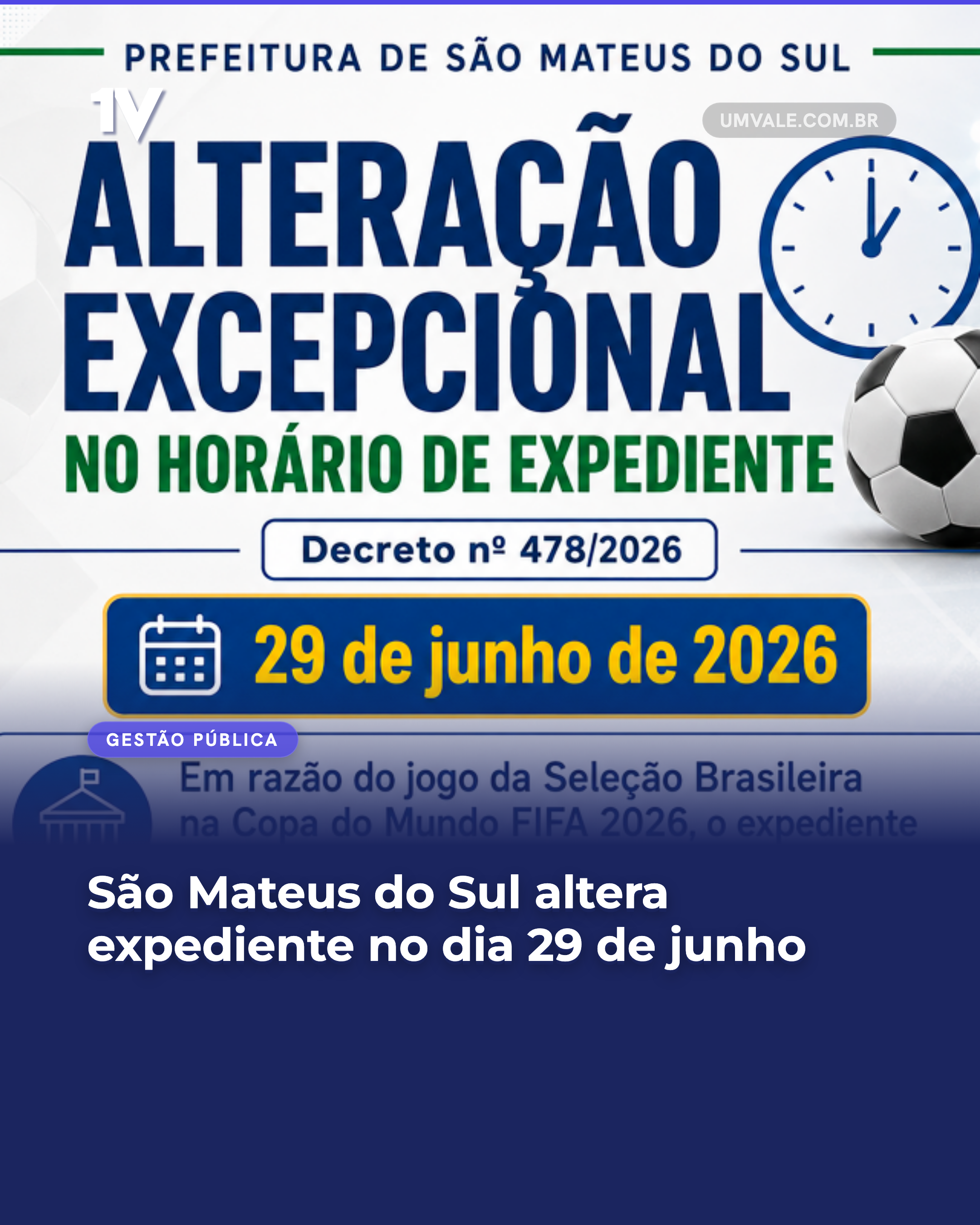 São Mateus do Sul altera expediente no dia 29 de junho