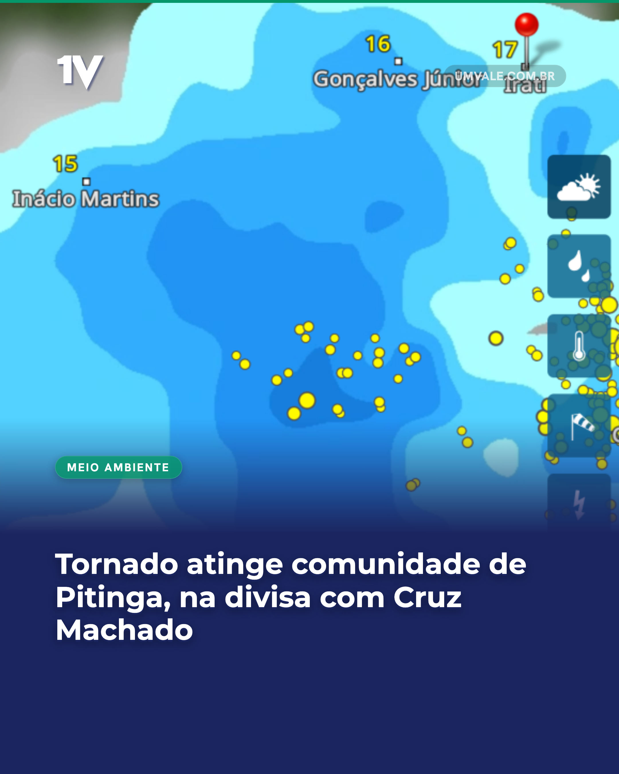 Tornado atinge comunidade de Pitinga, na divisa com Cruz Machado