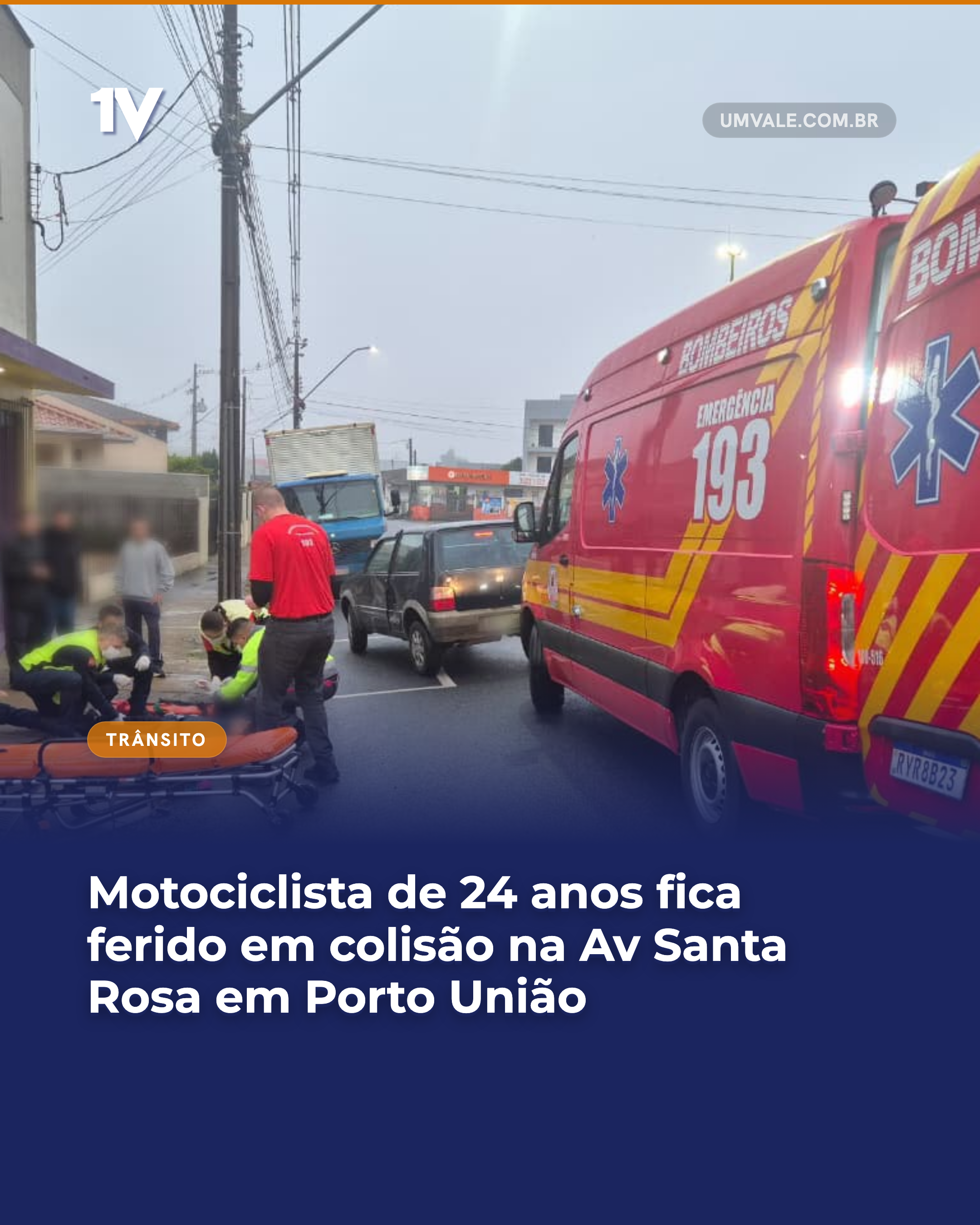 Motociclista de 24 anos fica ferido em colisão na Av Santa Rosa em Porto União