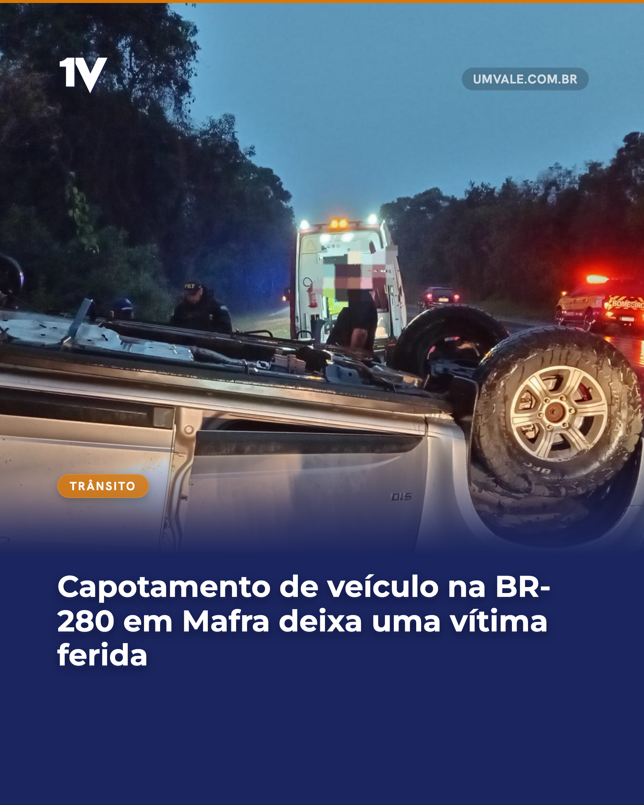 Capotamento de veículo na BR-280 em Mafra deixa uma vítima ferida