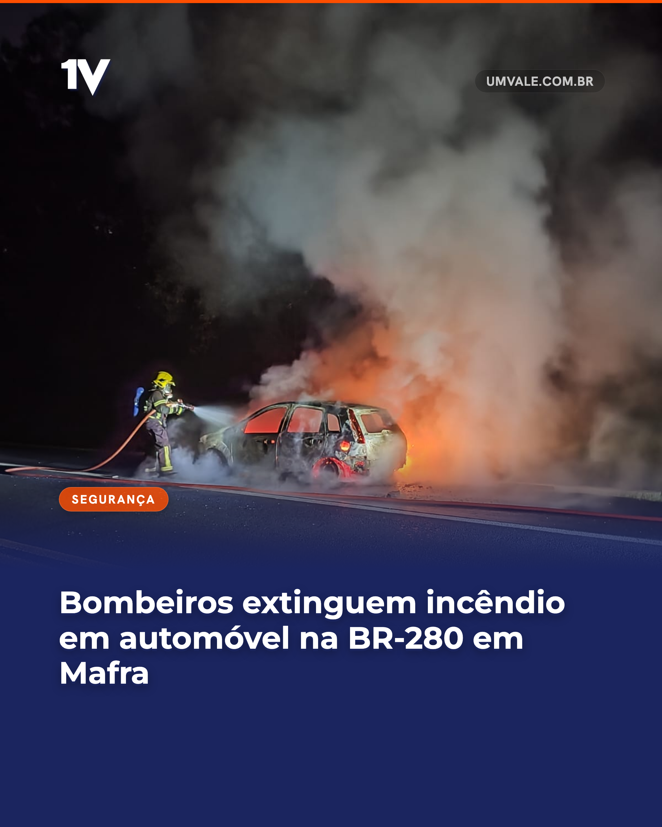 Bombeiros extinguem incêndio em automóvel na BR-280 em Mafra