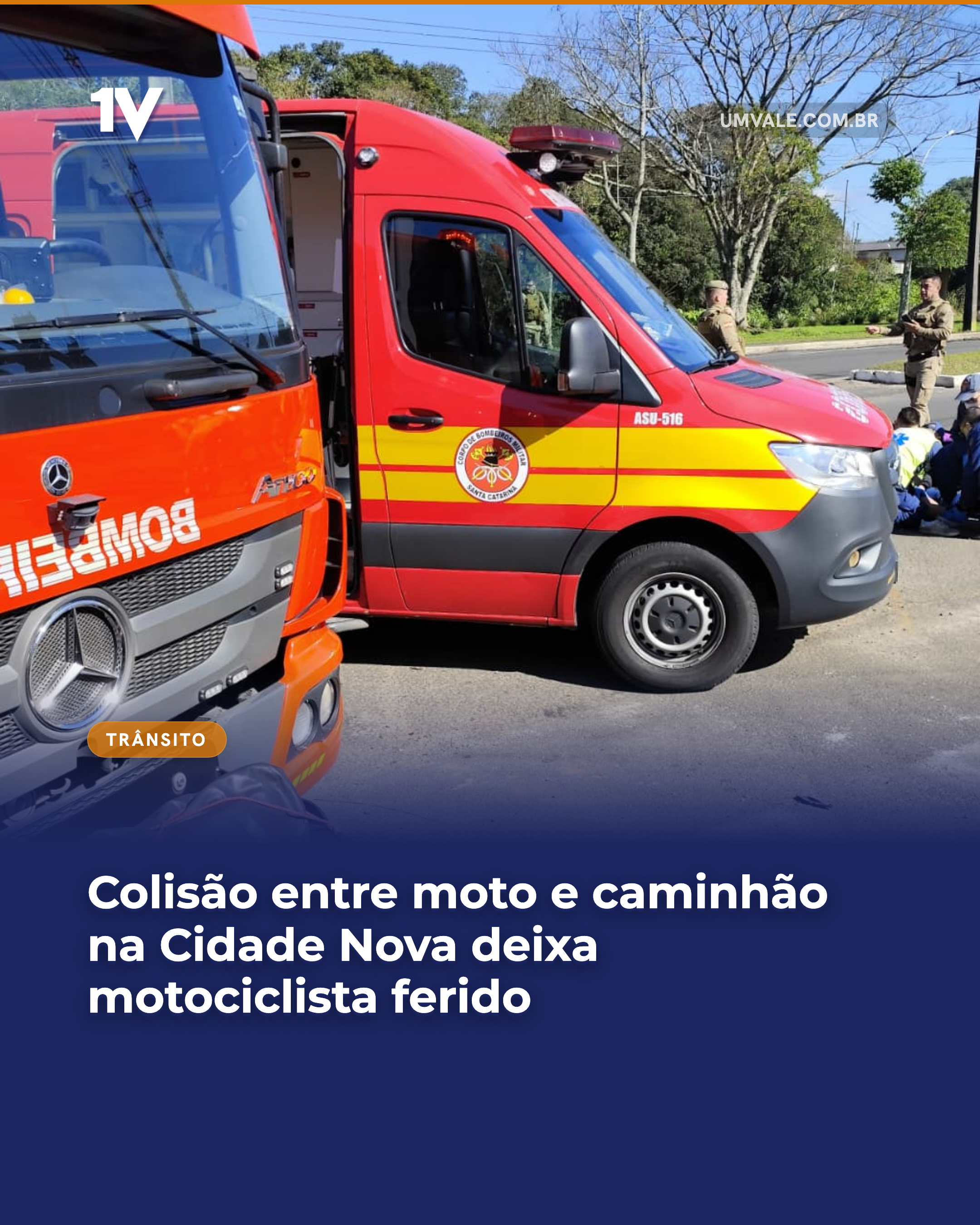 Colisão entre moto e caminhão na Cidade Nova deixa motociclista ferido