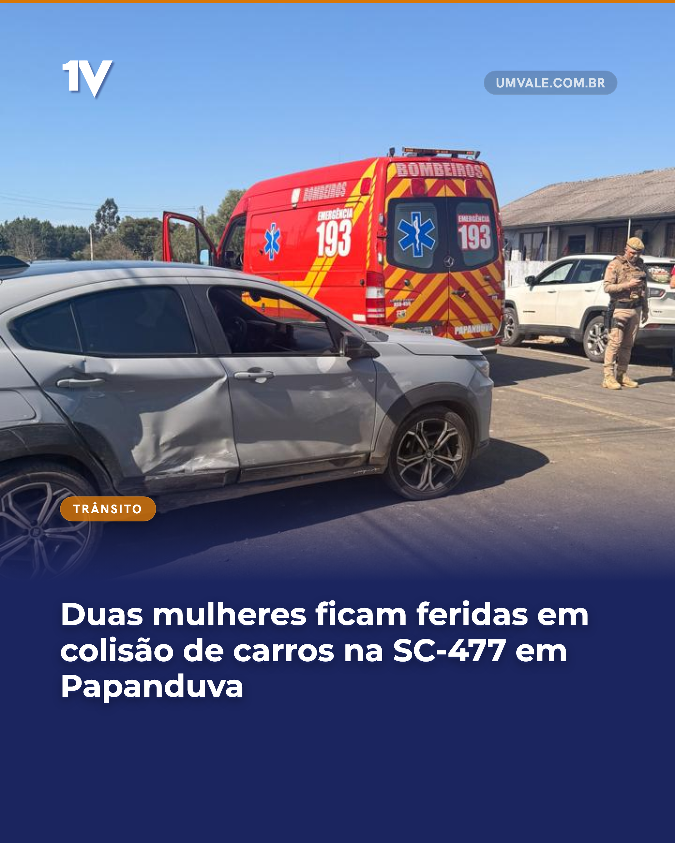 Duas mulheres ficam feridas em colisão de carros na SC-477 em Papanduva
