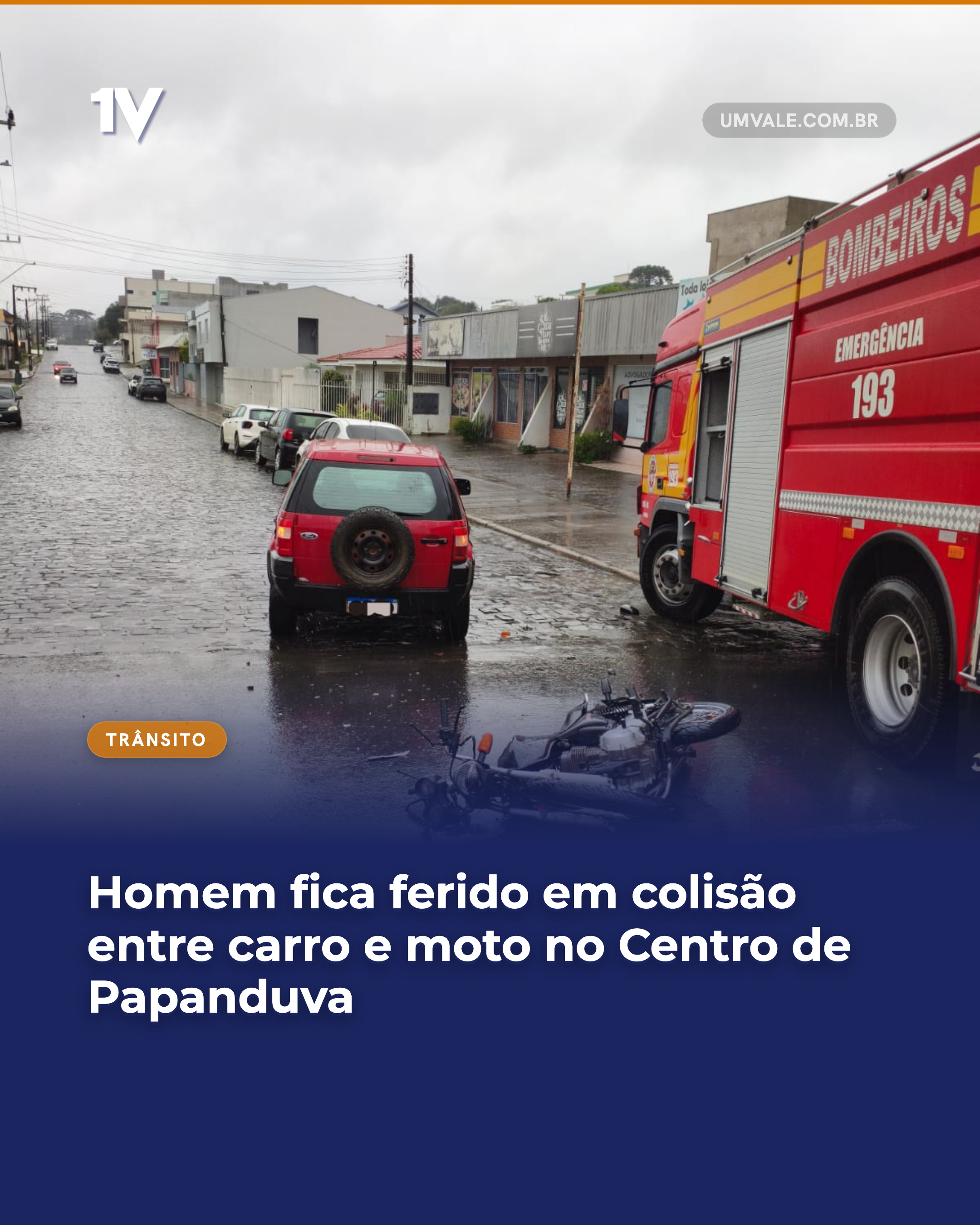 Homem fica ferido em colisão entre carro e moto no Centro de Papanduva