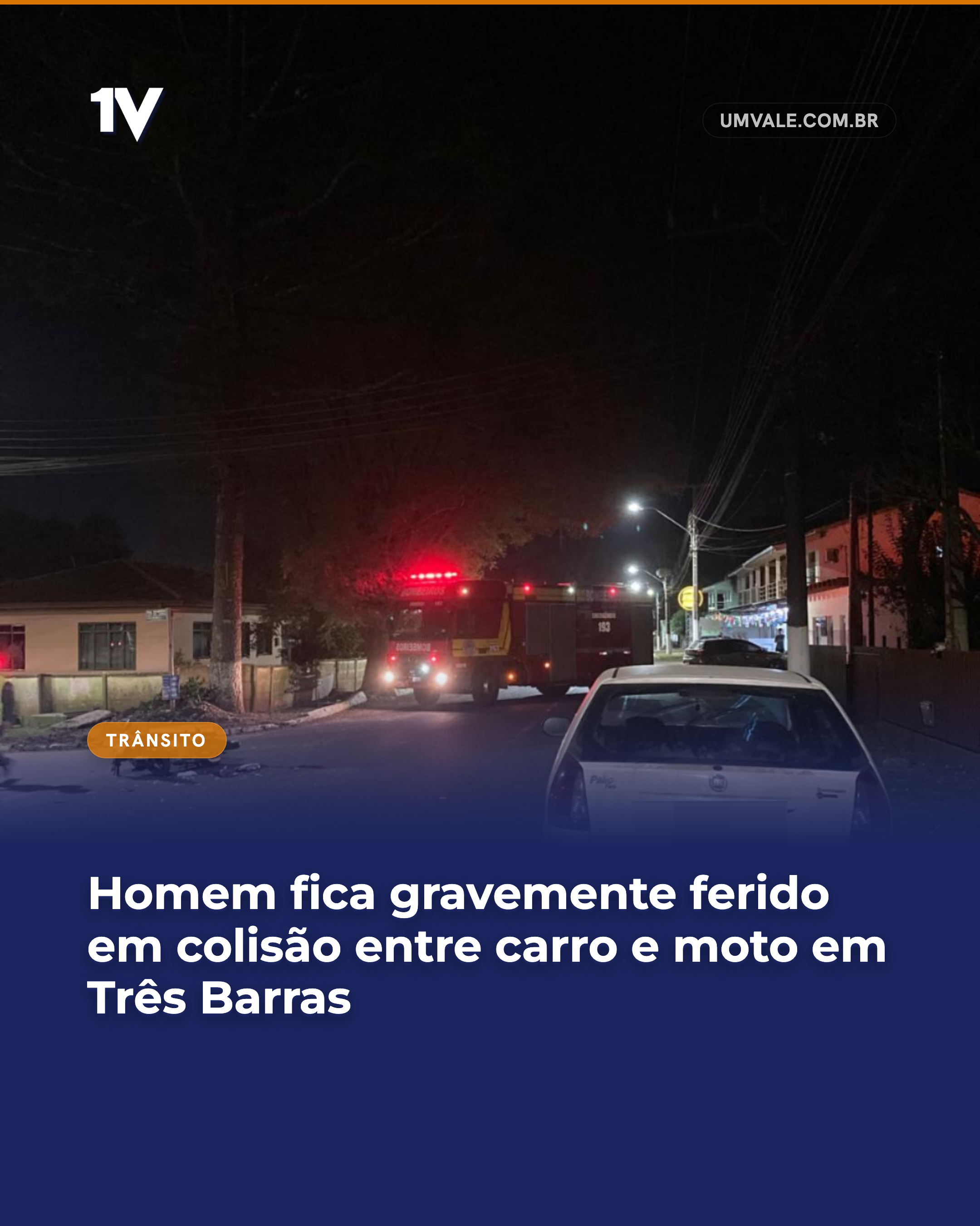 Homem fica gravemente ferido em colisão entre carro e moto em Três Barras