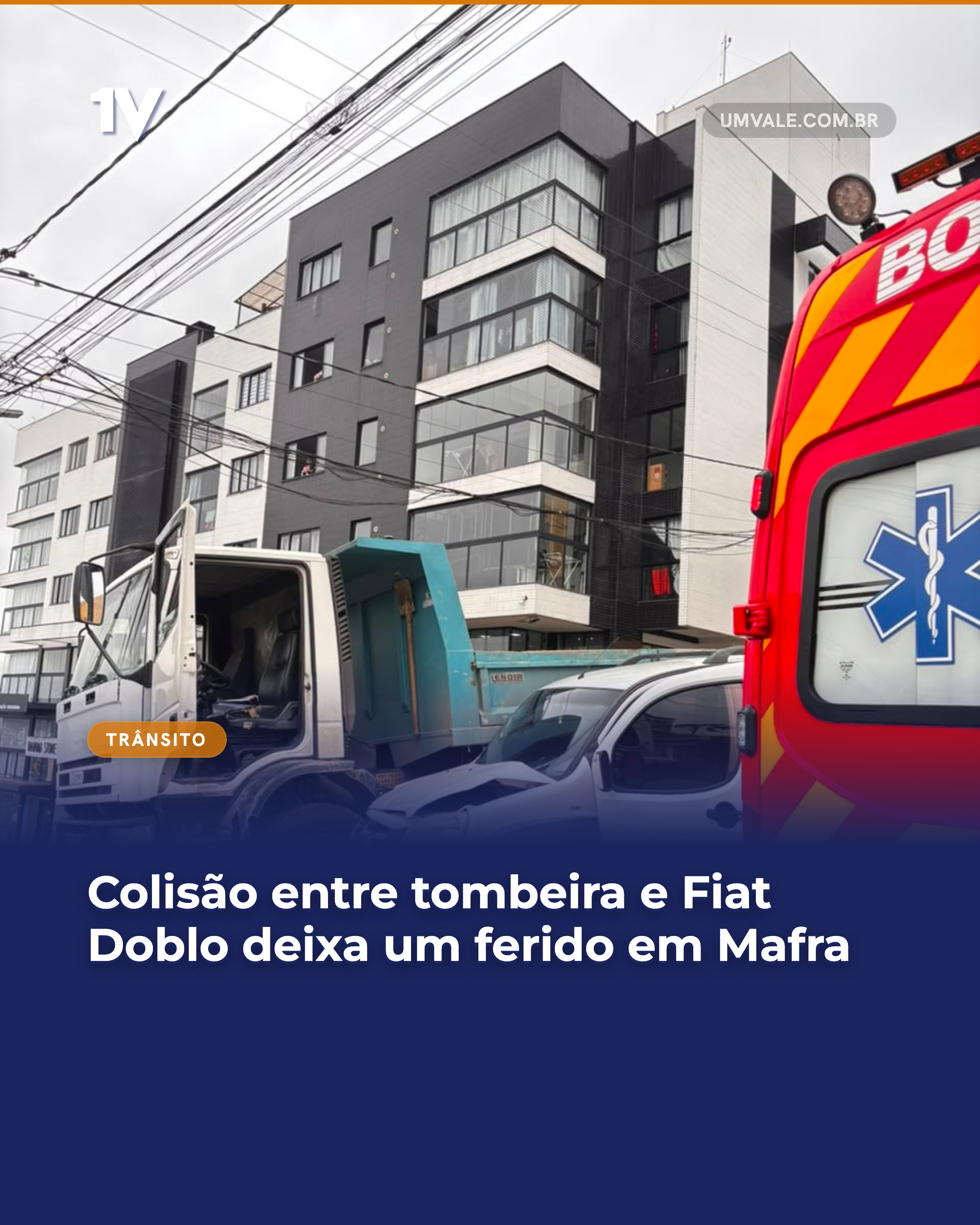 Colisão entre tombeira e Fiat Doblo deixa um ferido em Mafra