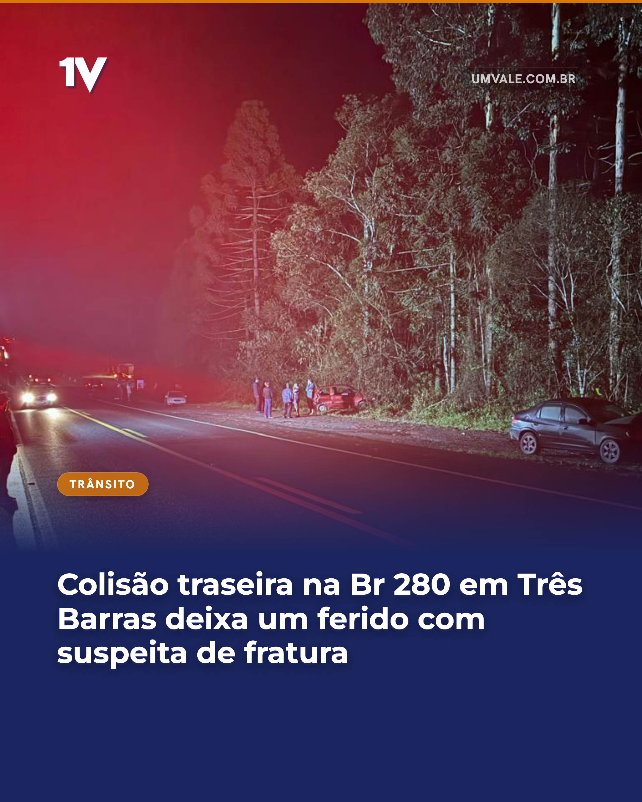 Colisão traseira na Br 280 em Três Barras deixa um ferido com suspeita de fratura