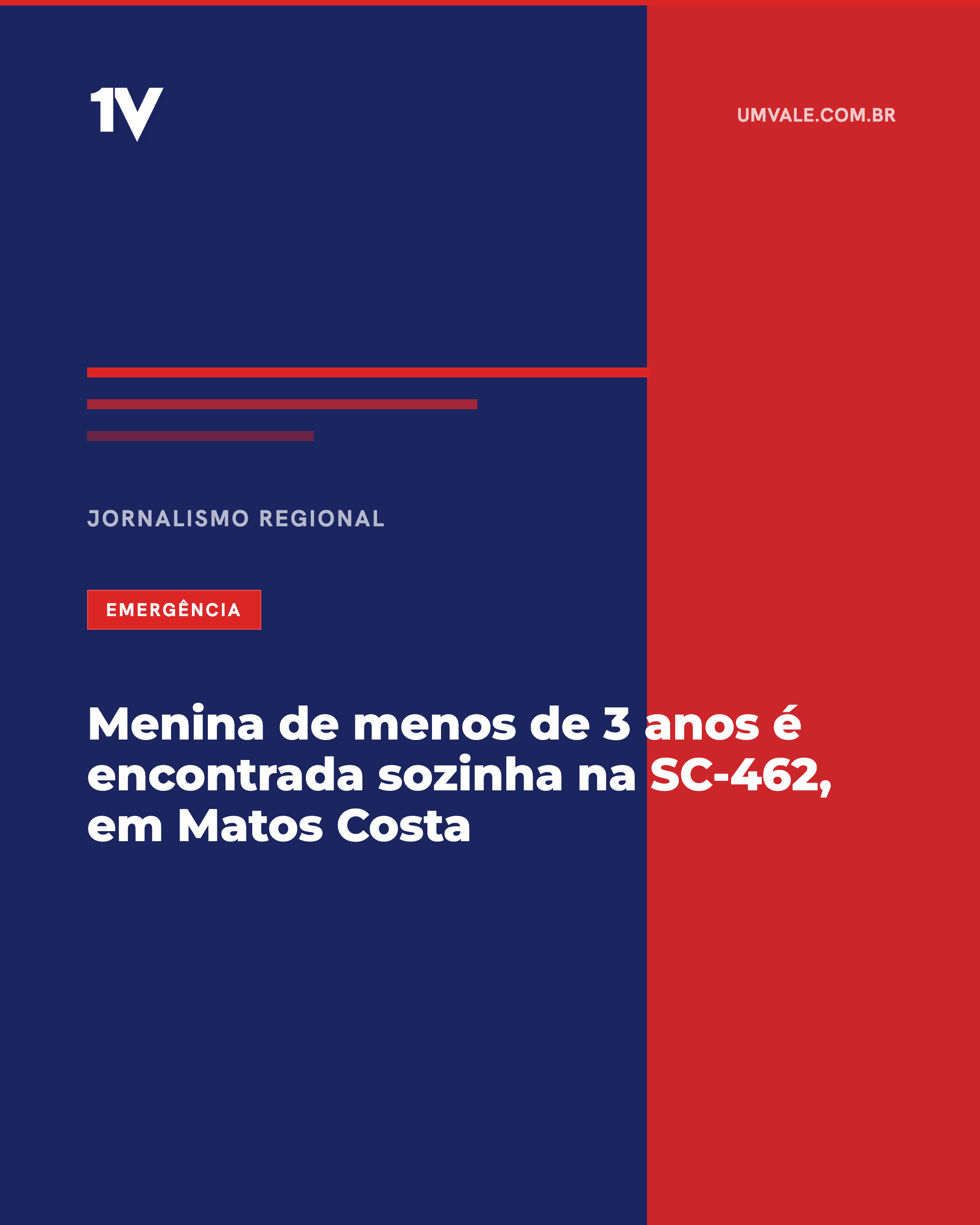 Menina de menos de 3 anos é encontrada sozinha na SC-462, em Matos Costa
