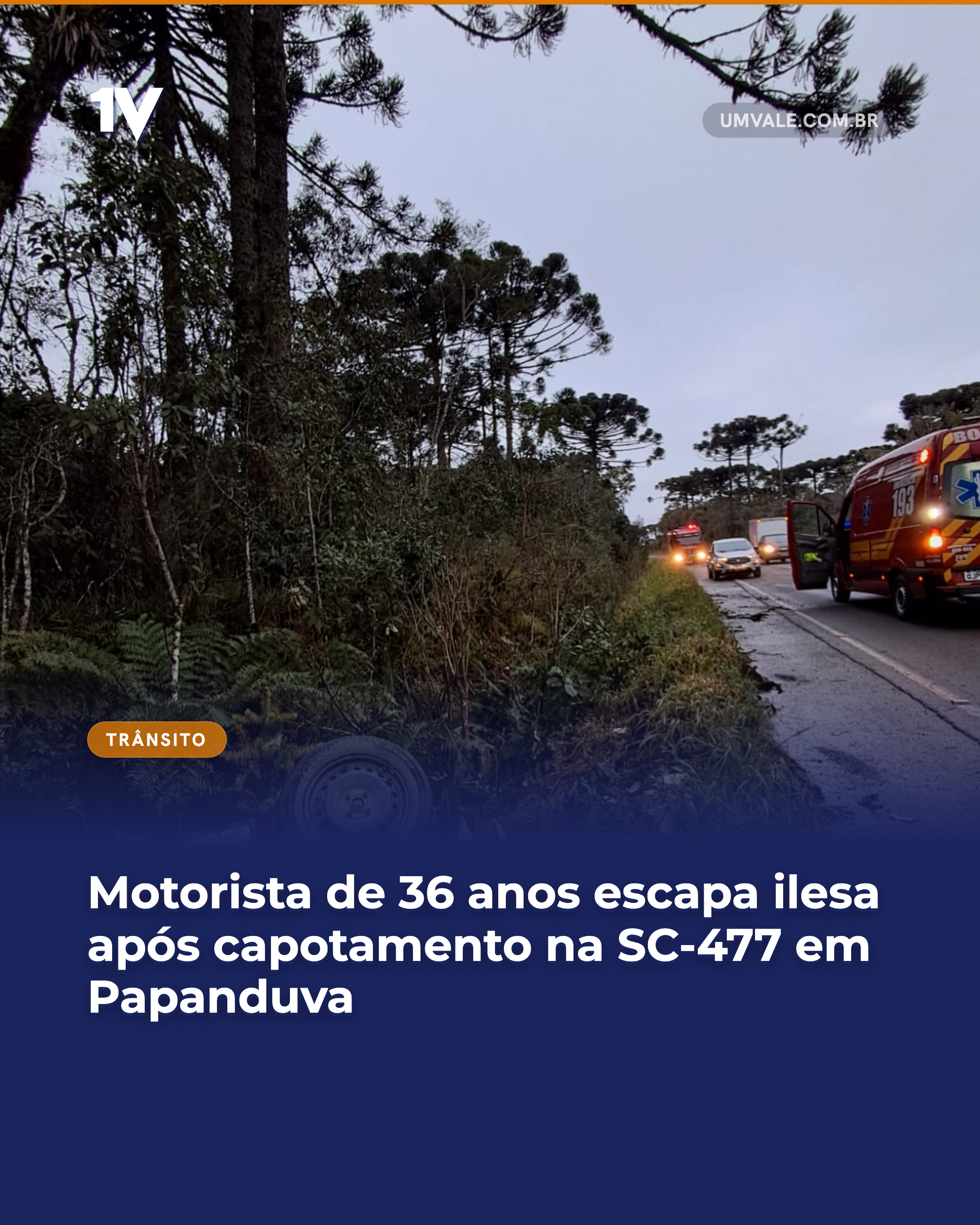 Motorista de 36 anos escapa ilesa após capotamento na SC-477 em Papanduva