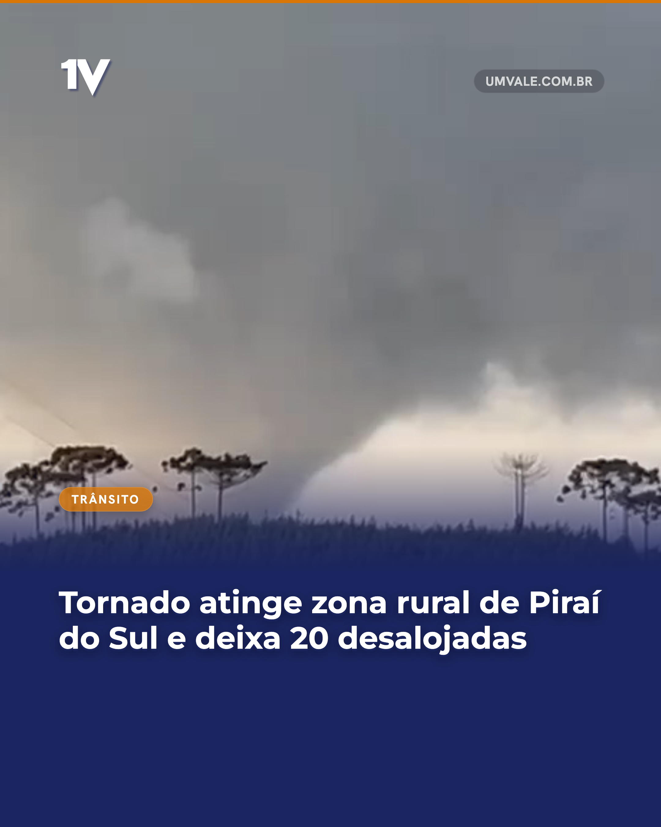 Tornado atinge zona rural de Piraí do Sul e deixa 20 desalojadas