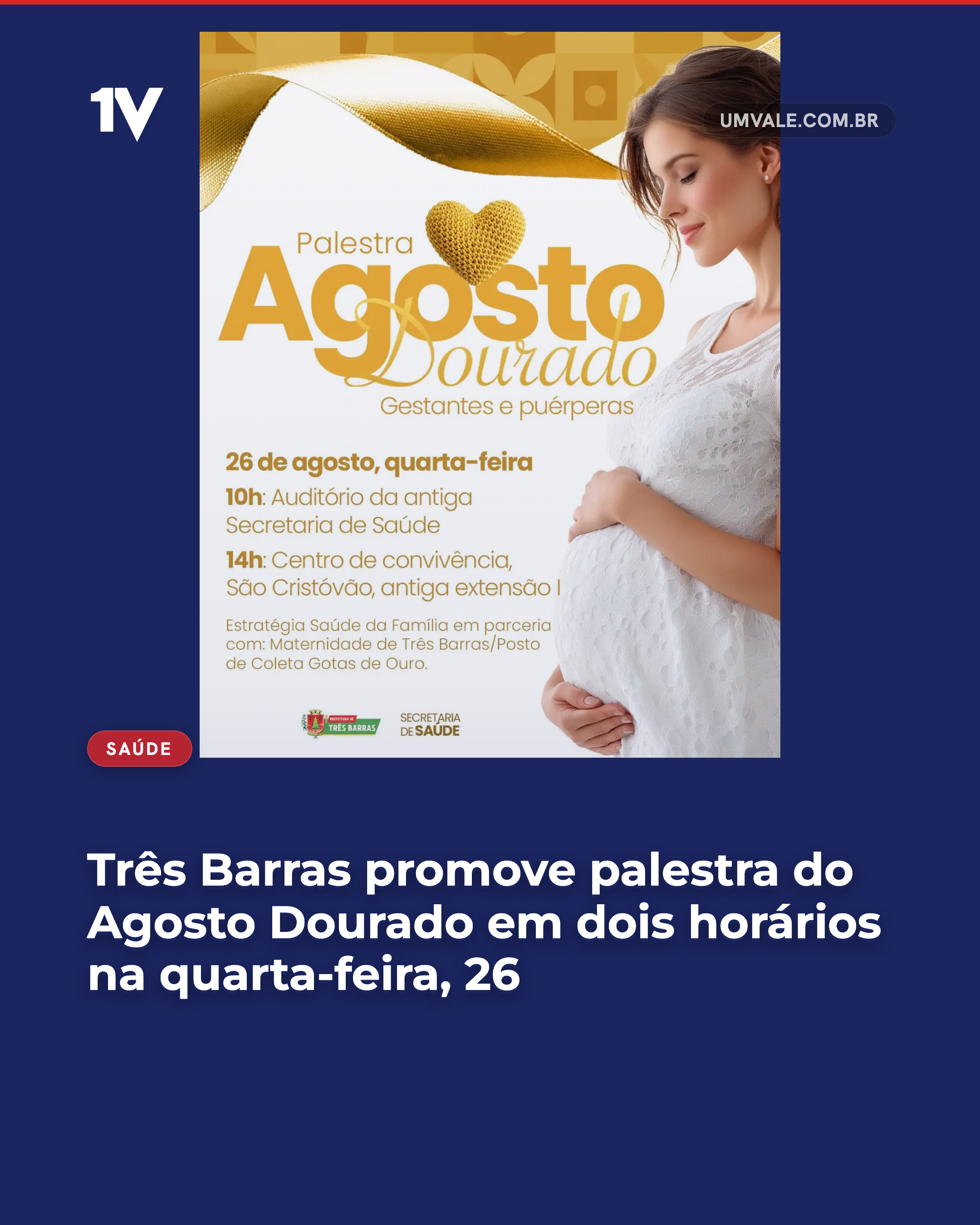 Três Barras promove palestra do Agosto Dourado em dois horários na quarta-feira, 26