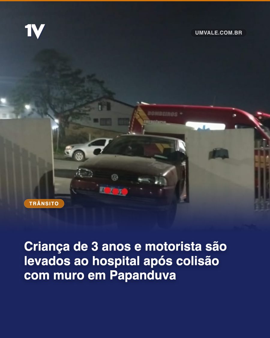 Criança de 3 anos e motorista são levados ao hospital após colisão com muro em Papanduva