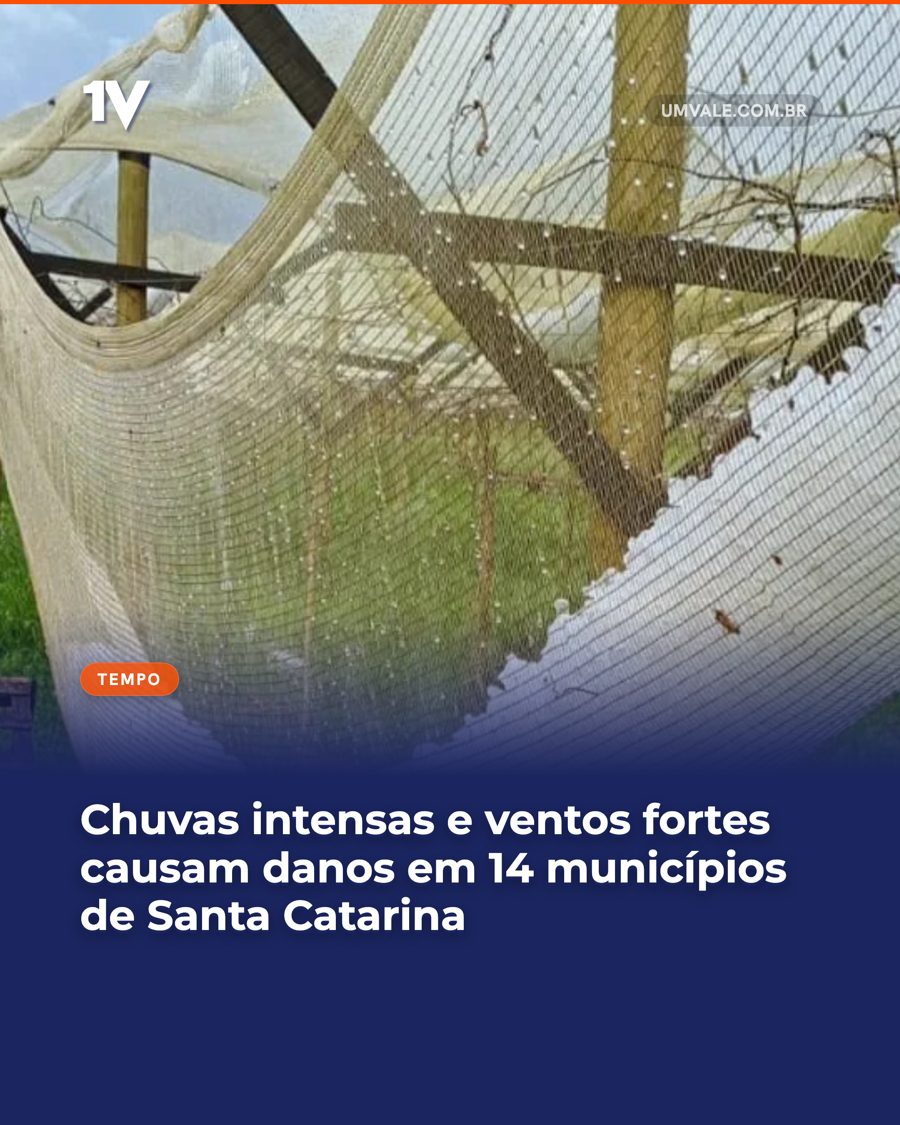 Chuvas intensas e ventos fortes causam danos em 14 municípios de Santa Catarina