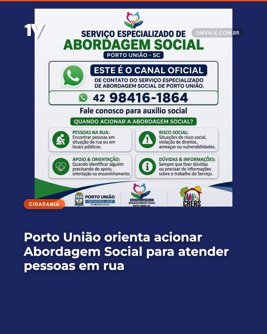 Porto União orienta acionar Abordagem Social para atender pessoas em rua