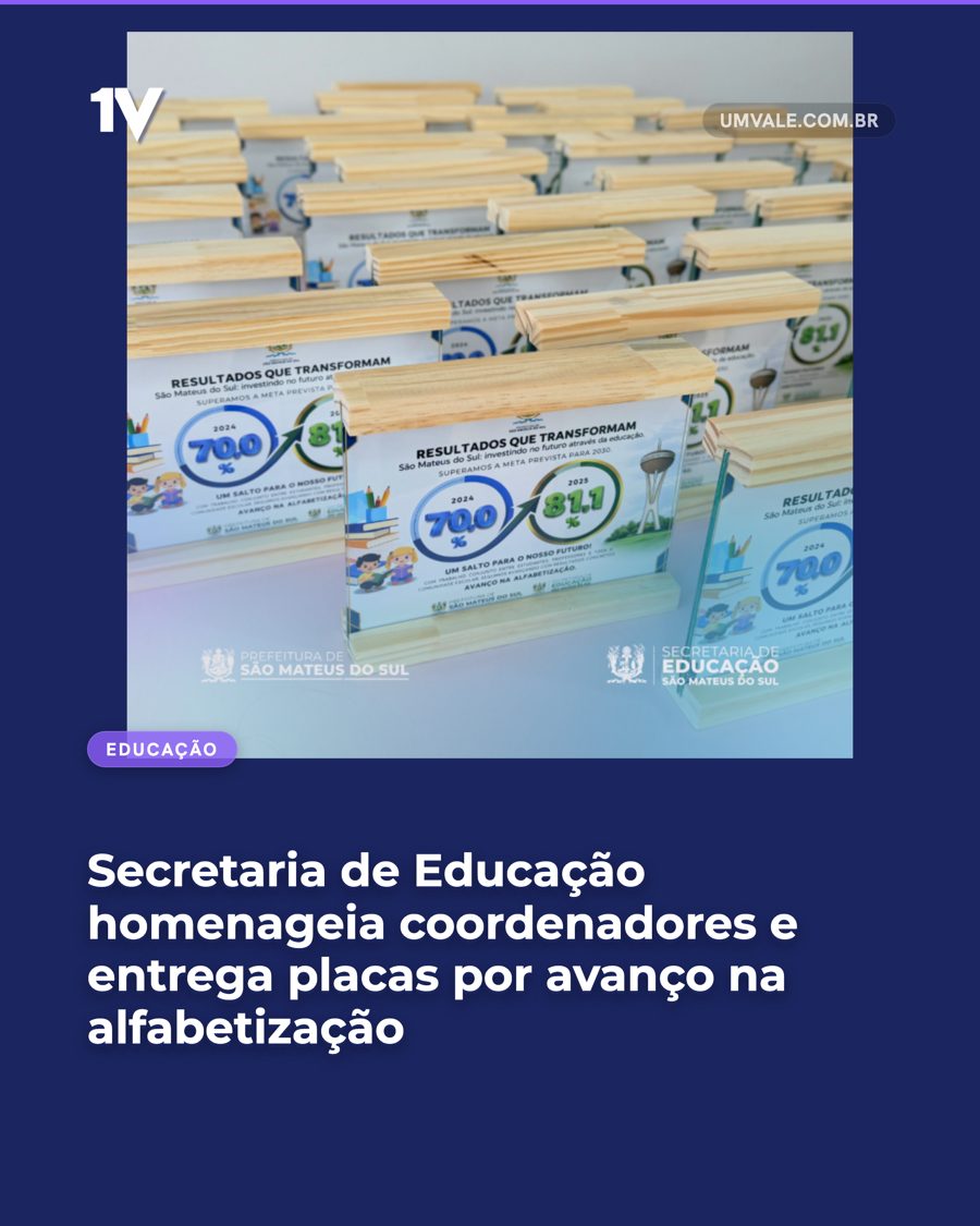 Secretaria de Educação homenageia coordenadores e entrega placas por avanço na alfabetização