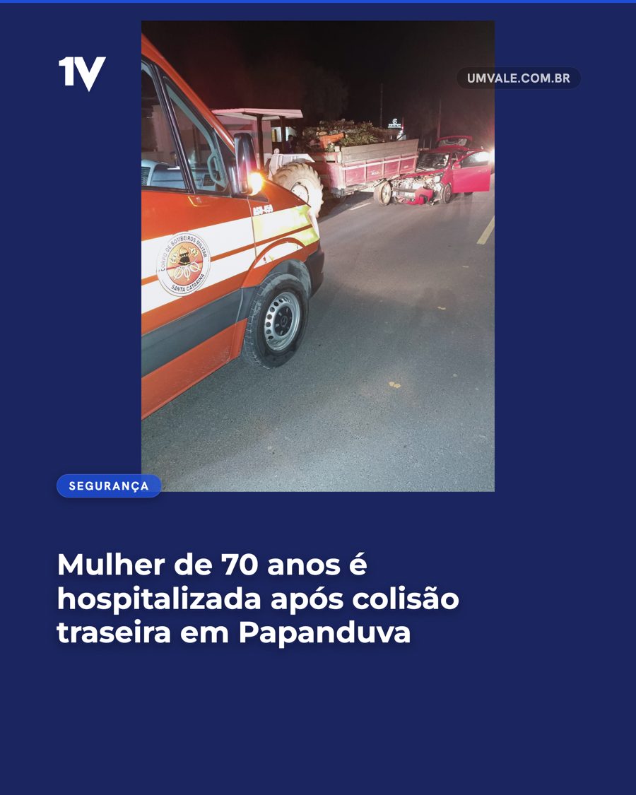 Mulher de 70 anos é hospitalizada após colisão traseira em Papanduva