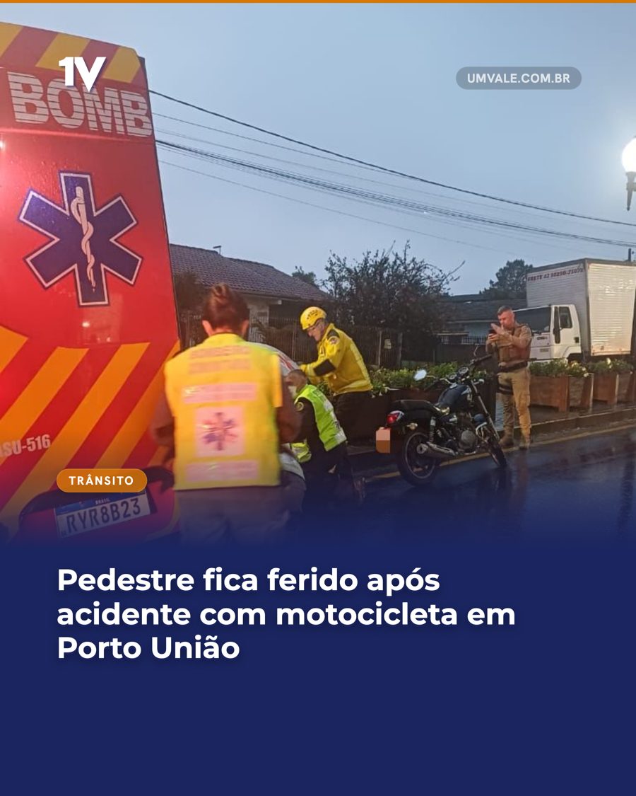 Pedestre fica ferido após acidente com motocicleta em Porto União