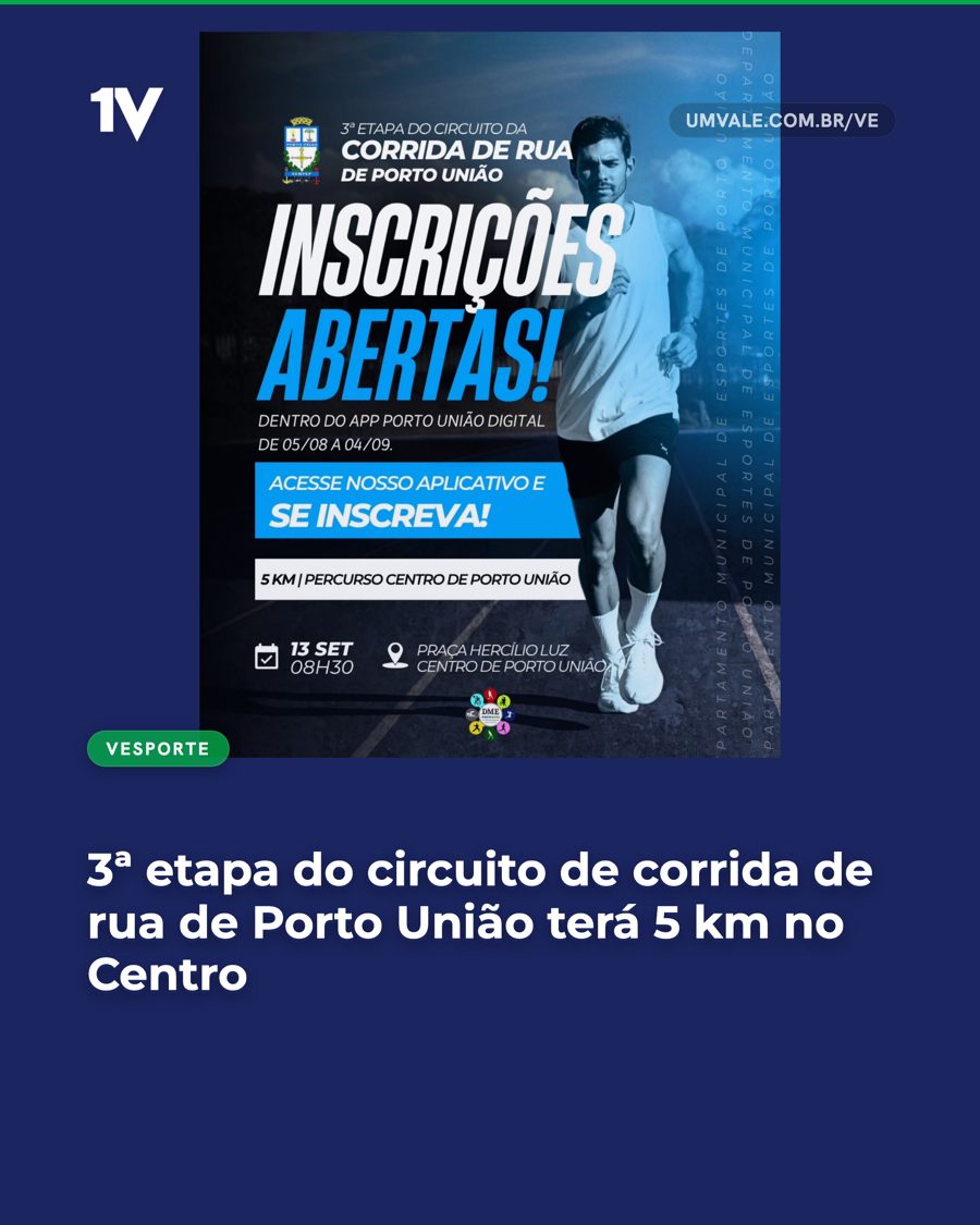3ª etapa do circuito de corrida de rua de Porto União terá 5 km no Centro