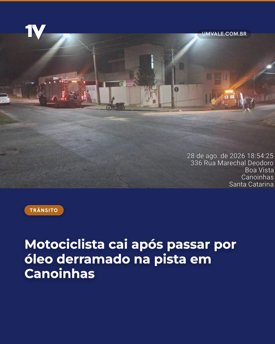 Motociclista cai após passar por óleo derramado na pista em Canoinhas