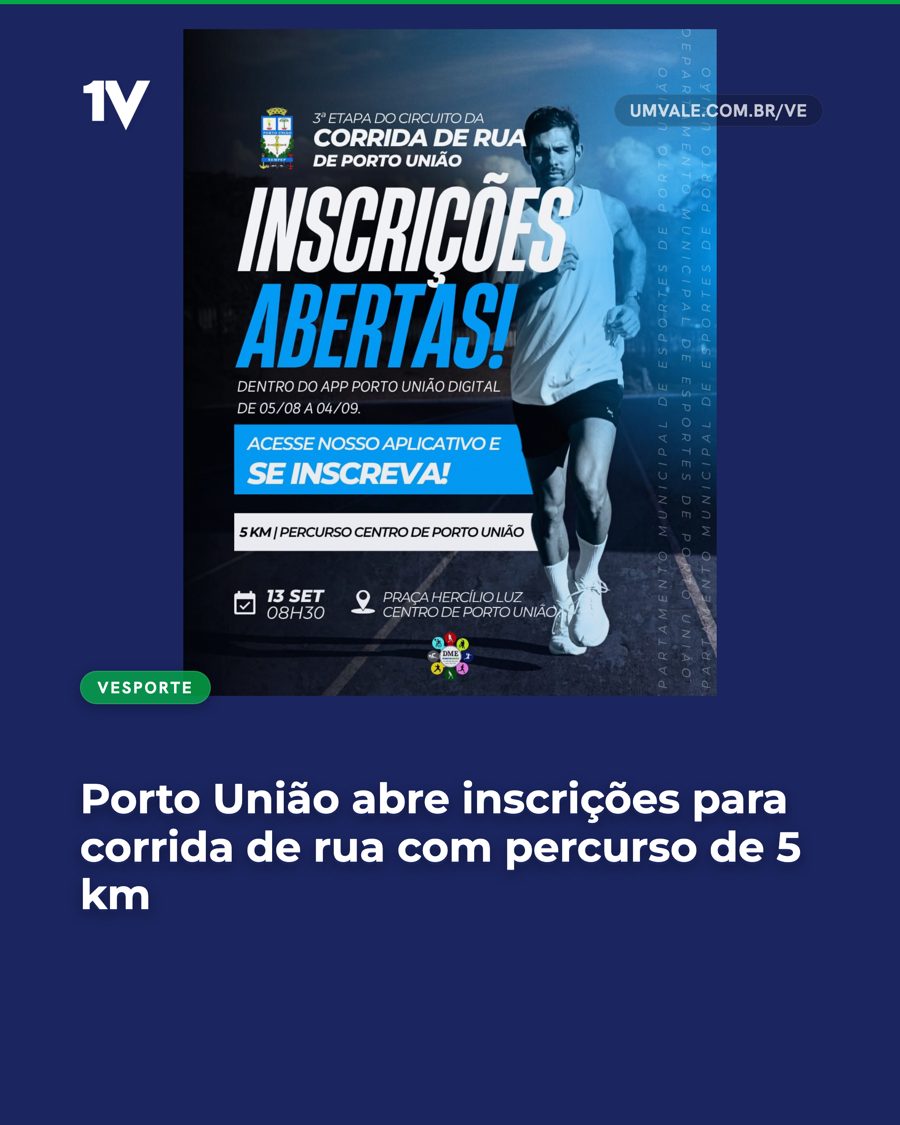 Porto União abre inscrições para corrida de rua com percurso de 5 km