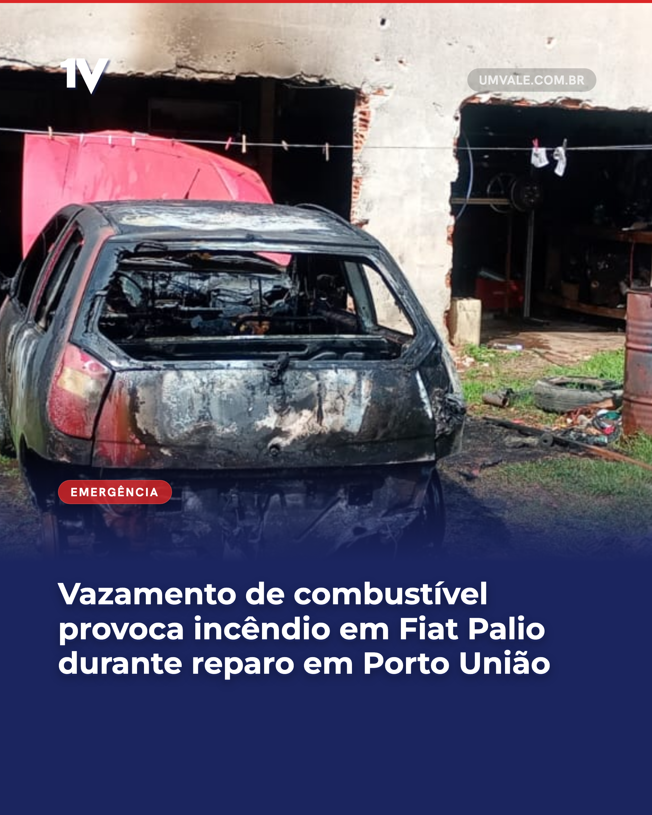 Vazamento de combustível provoca incêndio em Fiat Palio durante reparo em Porto União