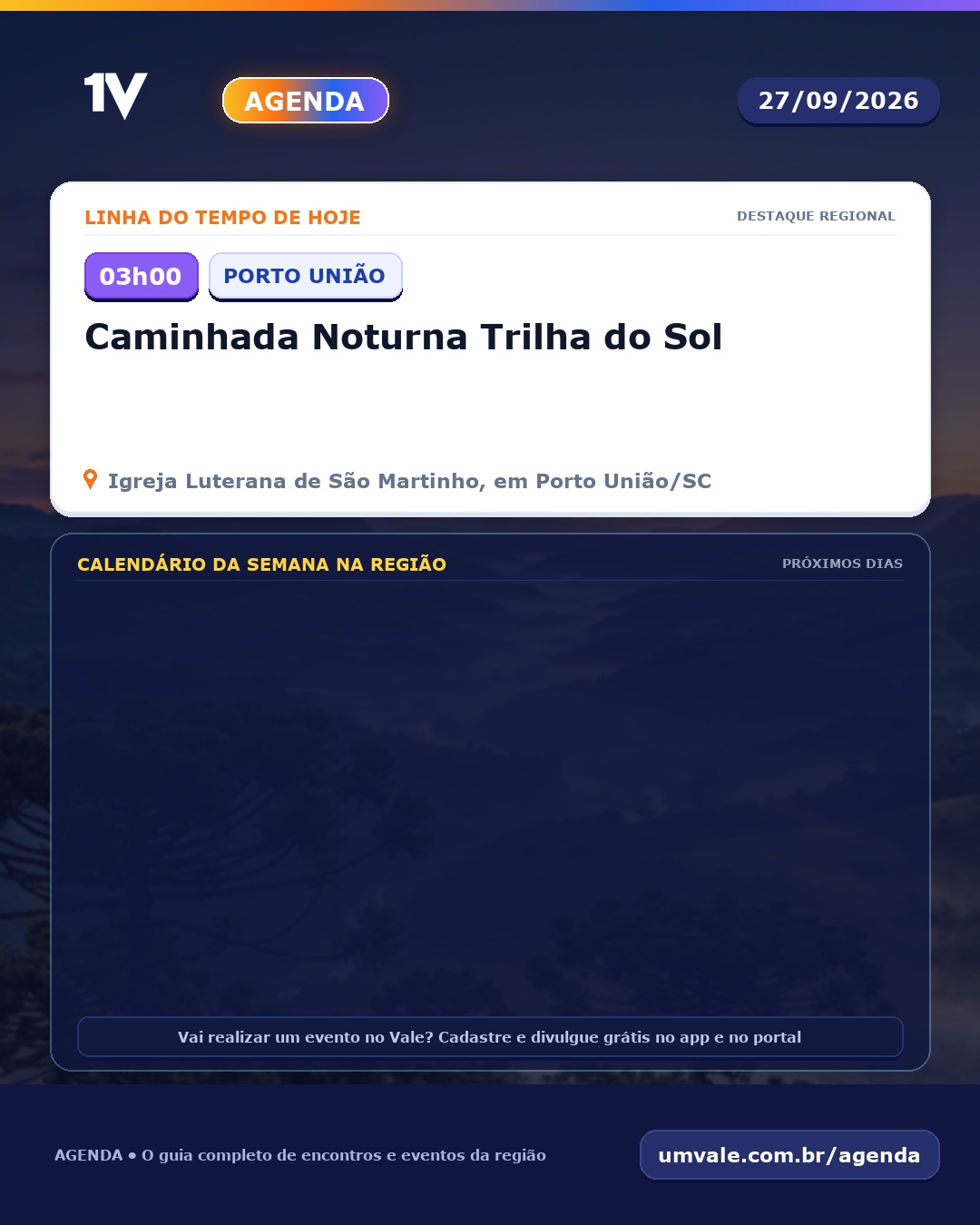 Agenda 1V: confira os eventos desta domingo, 27