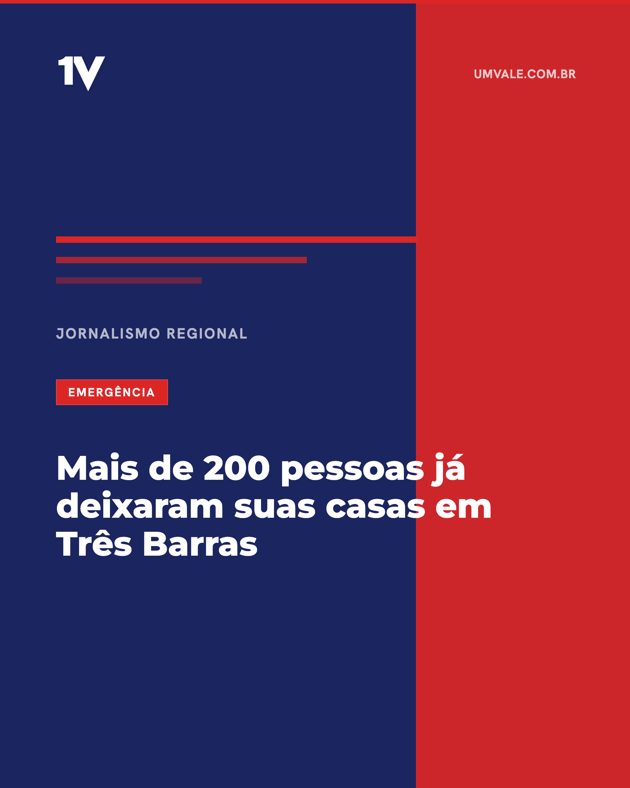 Mais de 200 pessoas já deixaram suas casas em Três Barras