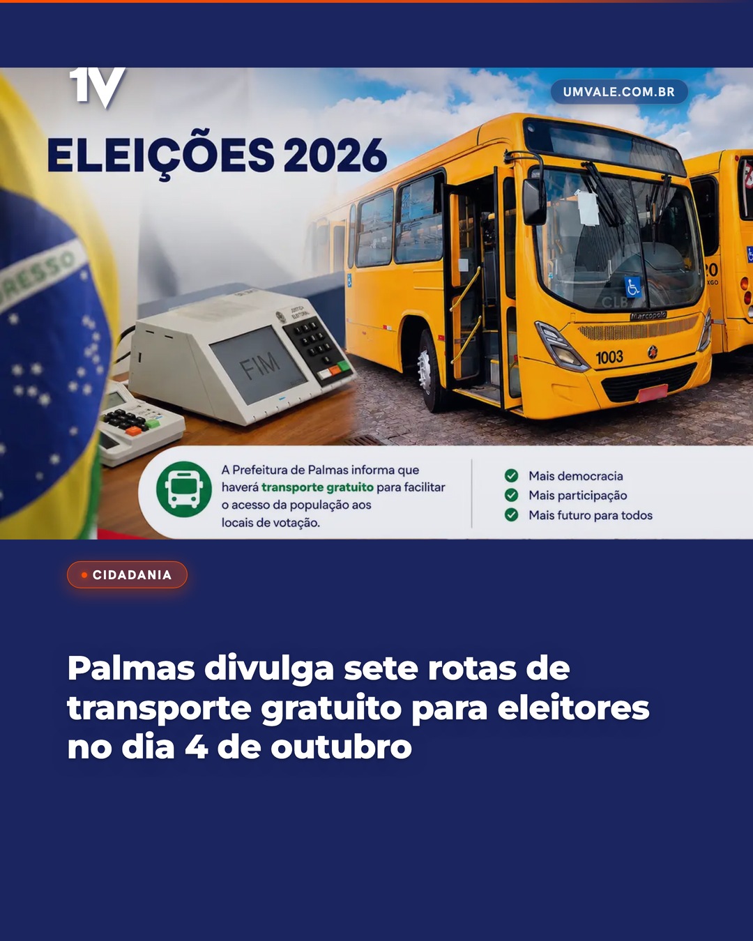 Palmas divulga sete rotas de transporte gratuito para eleitores no dia 4 de outubro