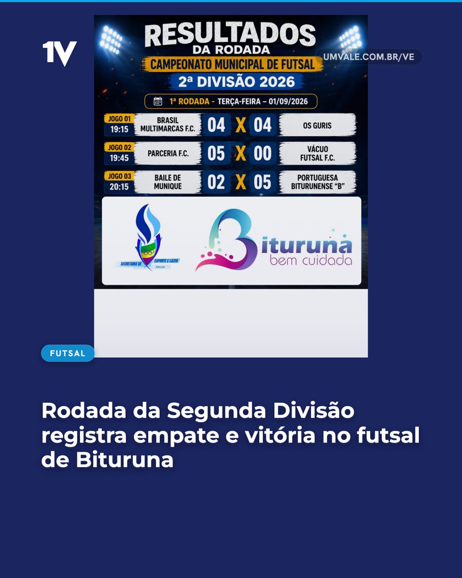 Rodada da Segunda Divisão registra empate e vitória no futsal de Bituruna