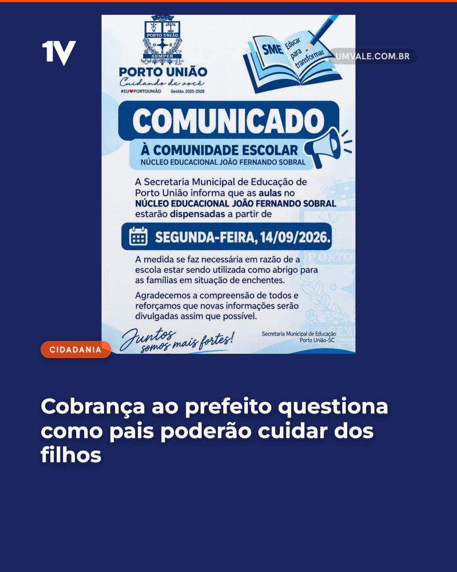 Cobrança ao prefeito questiona como pais poderão cuidar dos filhos