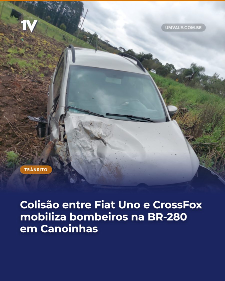 Colisão entre Fiat Uno e CrossFox mobiliza bombeiros na BR-280 em Canoinhas