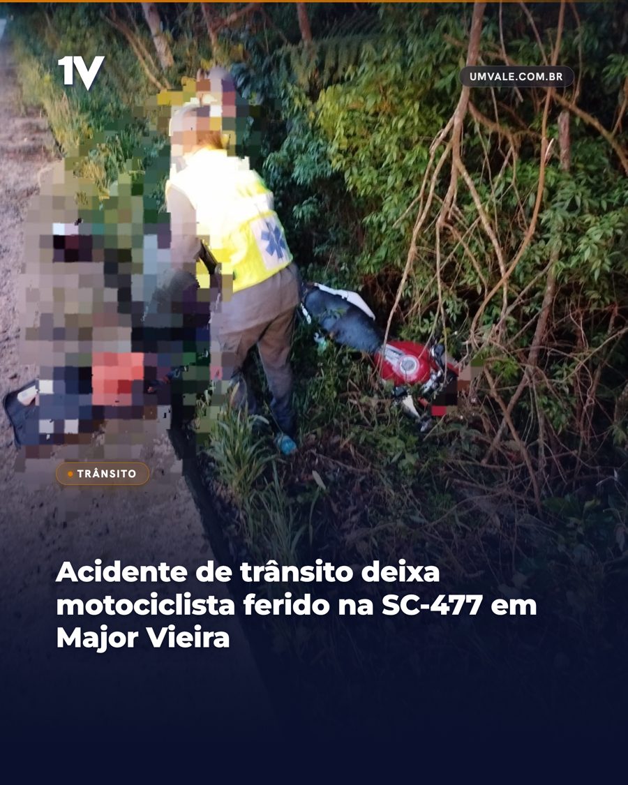 Acidente de trânsito deixa motociclista ferido na SC-477 em Major Vieira