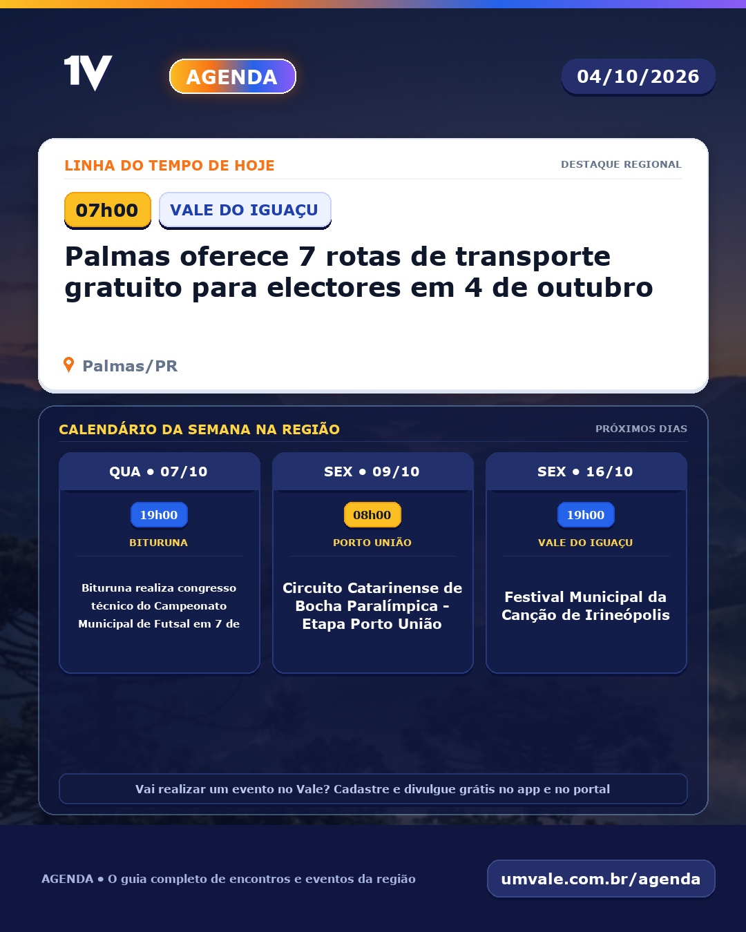 Agenda 1V: confira os eventos desta domingo, 4
