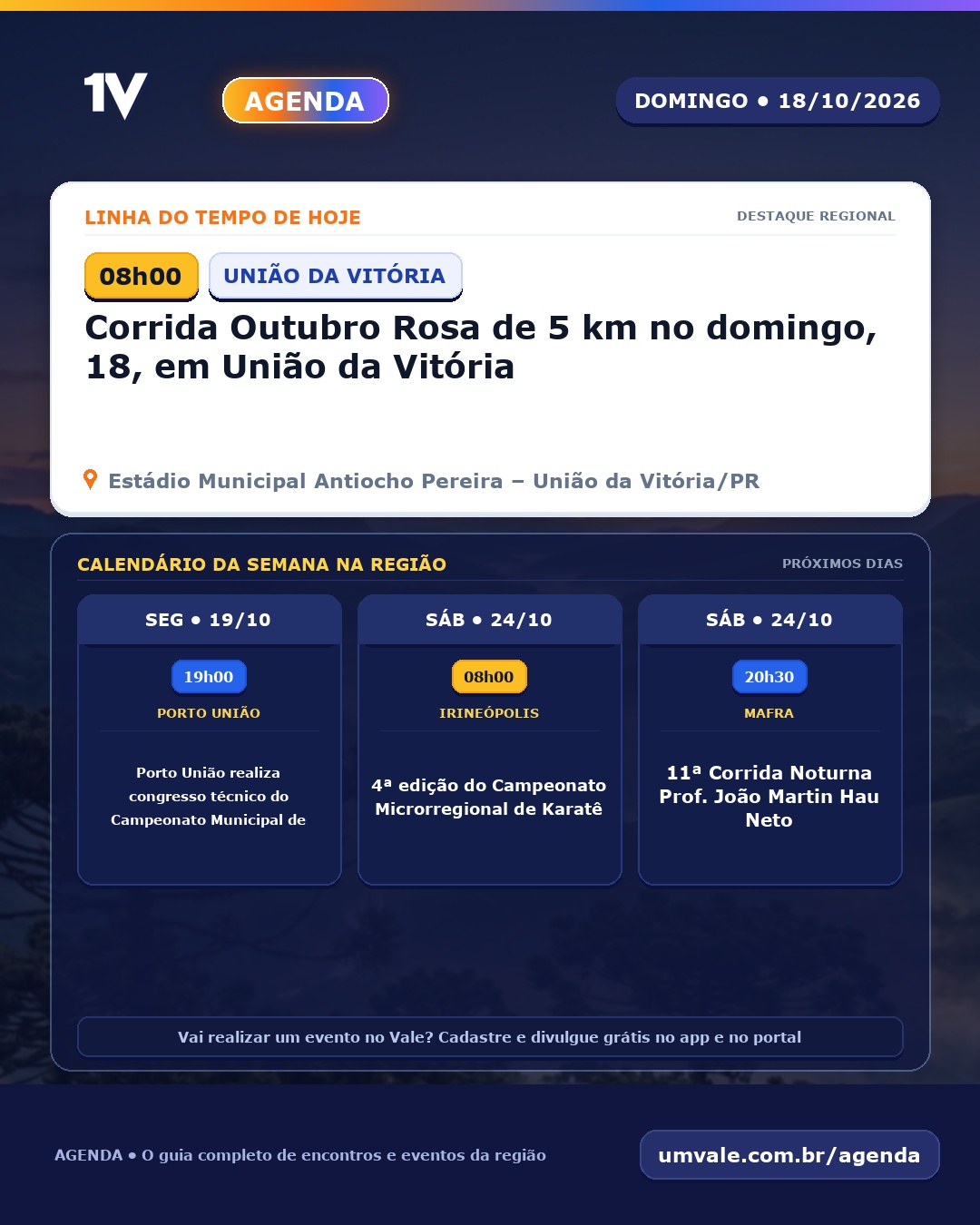 Agenda 1V: confira os eventos desta domingo, 18