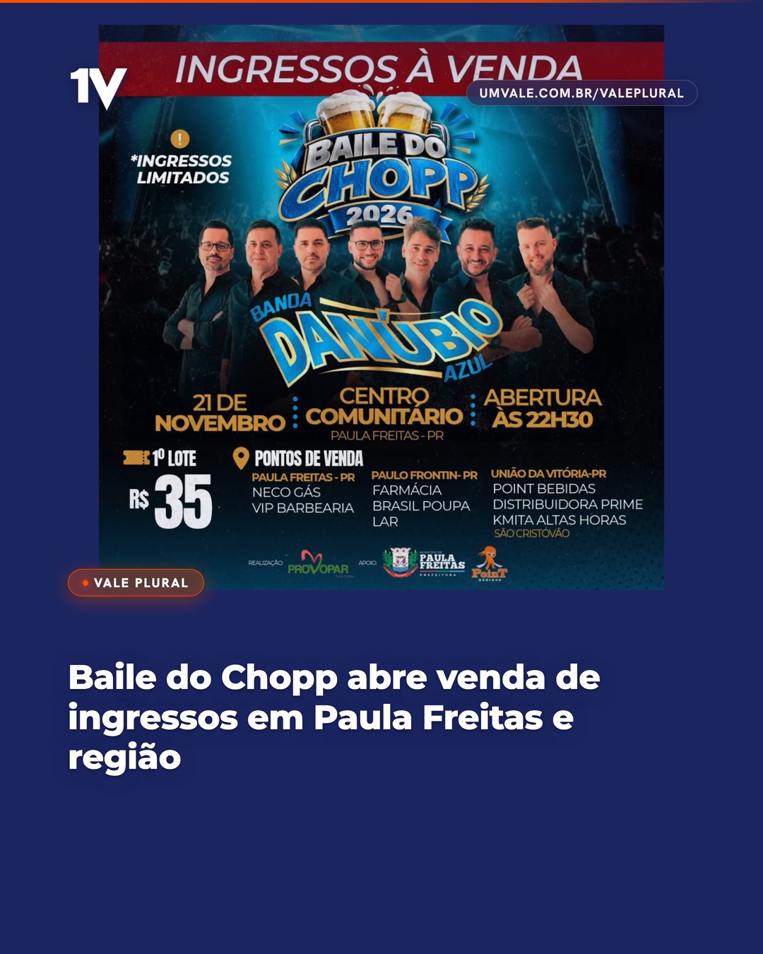Baile do Chopp abre venda de ingressos em Paula Freitas e região