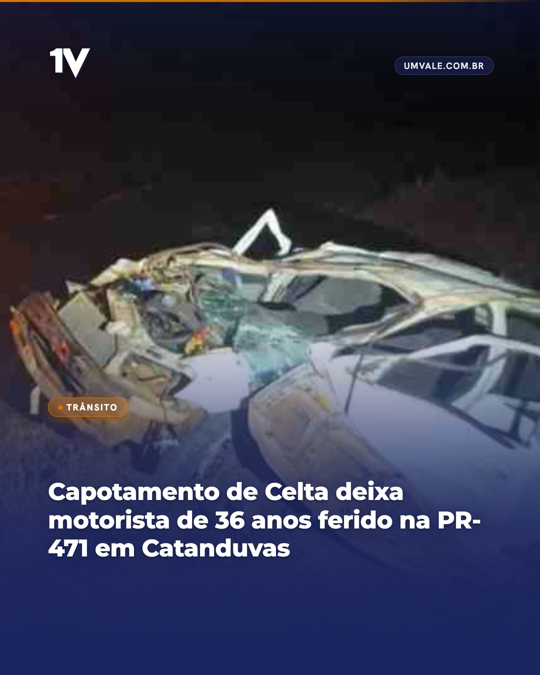 Capotamento de Celta deixa motorista de 36 anos ferido na PR-471 em Catanduvas