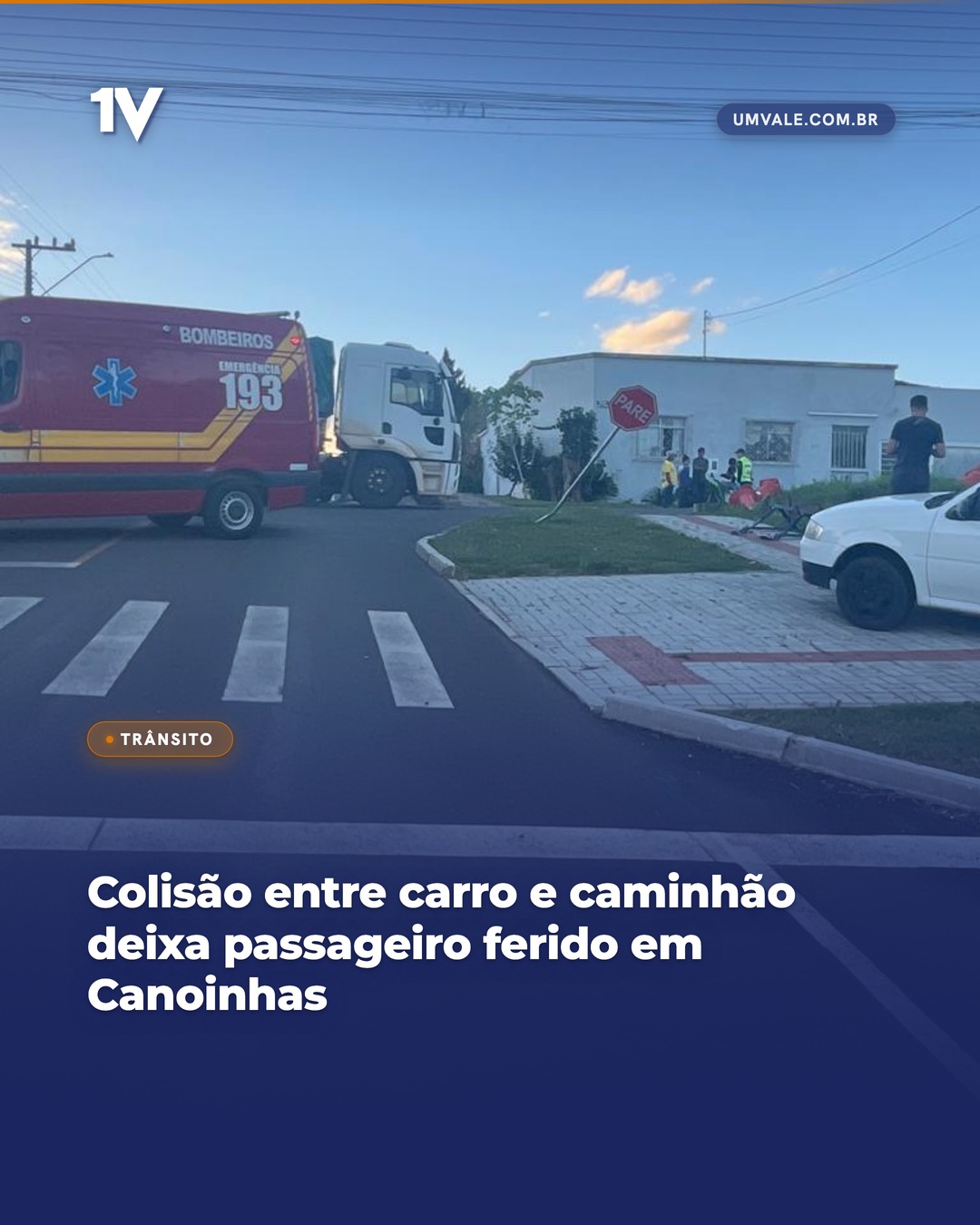 Colisão entre carro e caminhão deixa passageiro ferido em Canoinhas