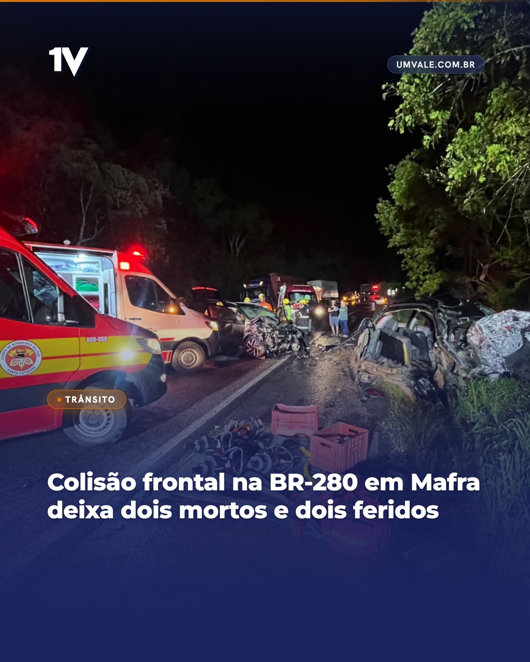 Colisão frontal na BR-280 em Mafra deixa dois mortos e dois feridos