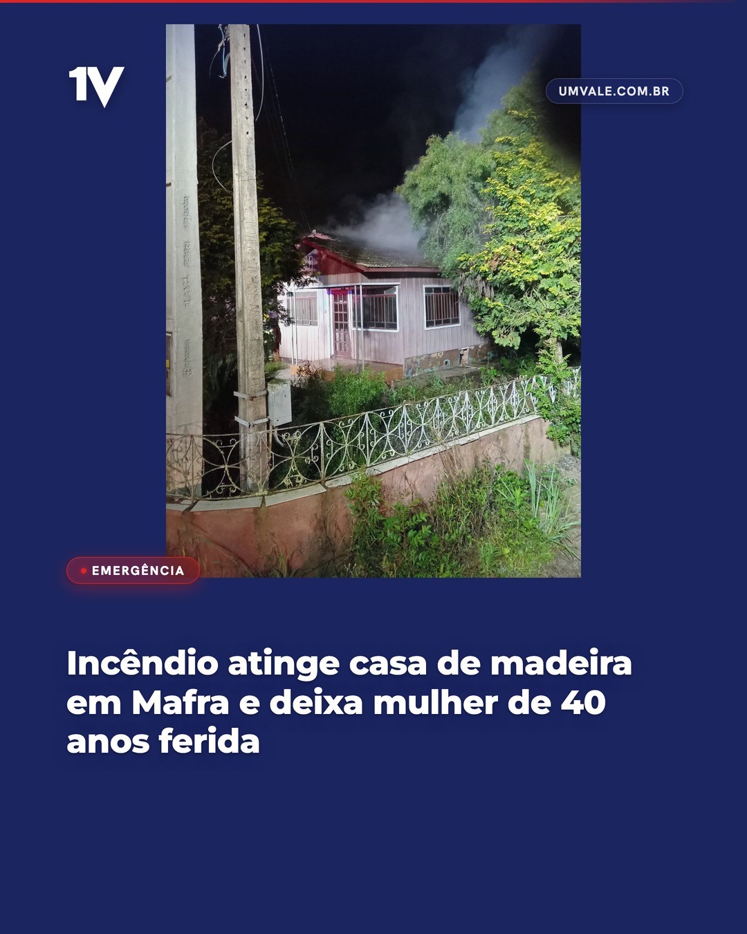 Incêndio atinge casa de madeira em Mafra e deixa mulher de 40 anos ferida