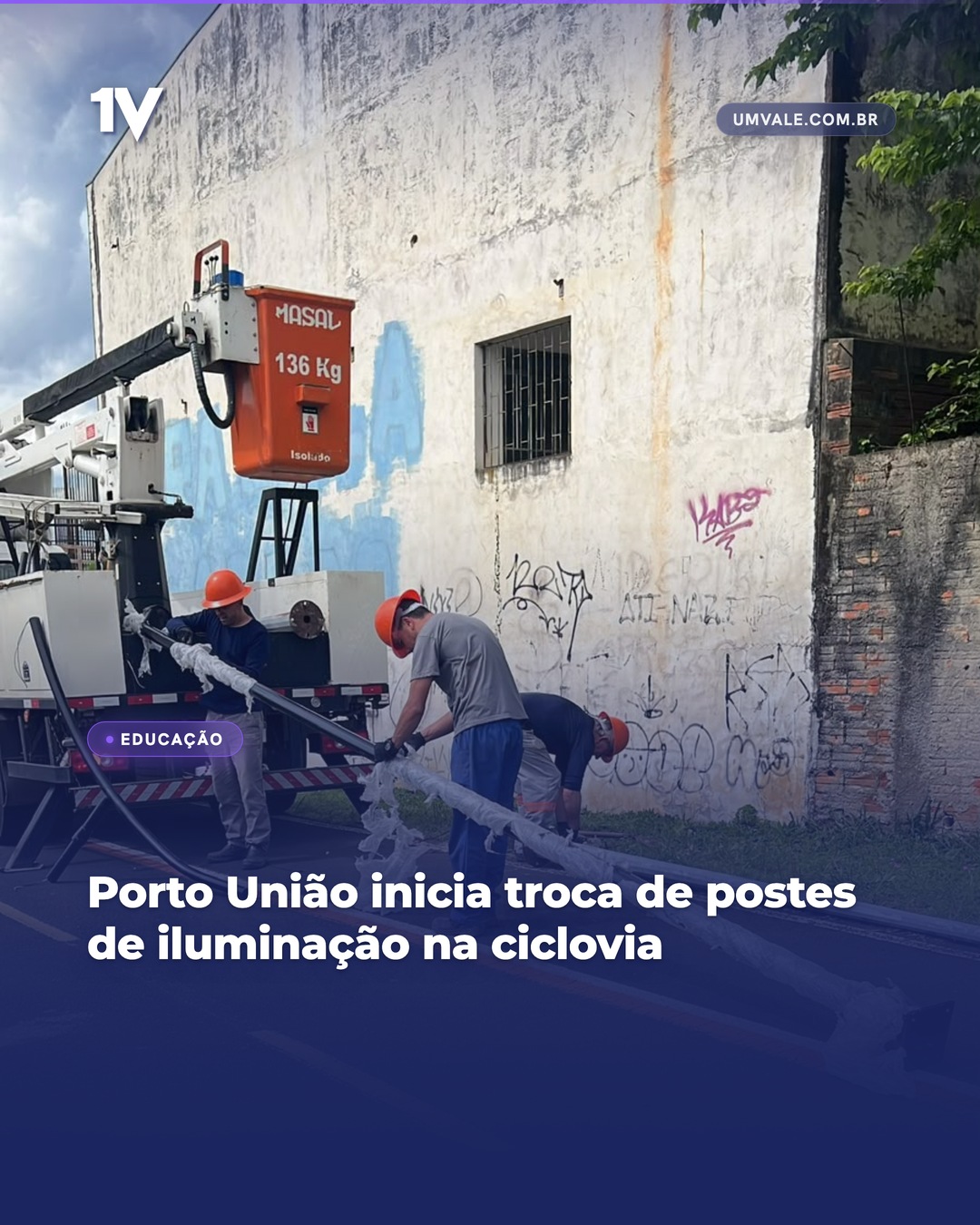 Porto União inicia troca de postes de iluminação na ciclovia
