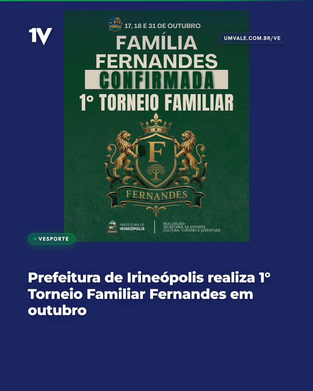 Prefeitura de Irineópolis realiza 1° Torneio Familiar Fernandes em outubro