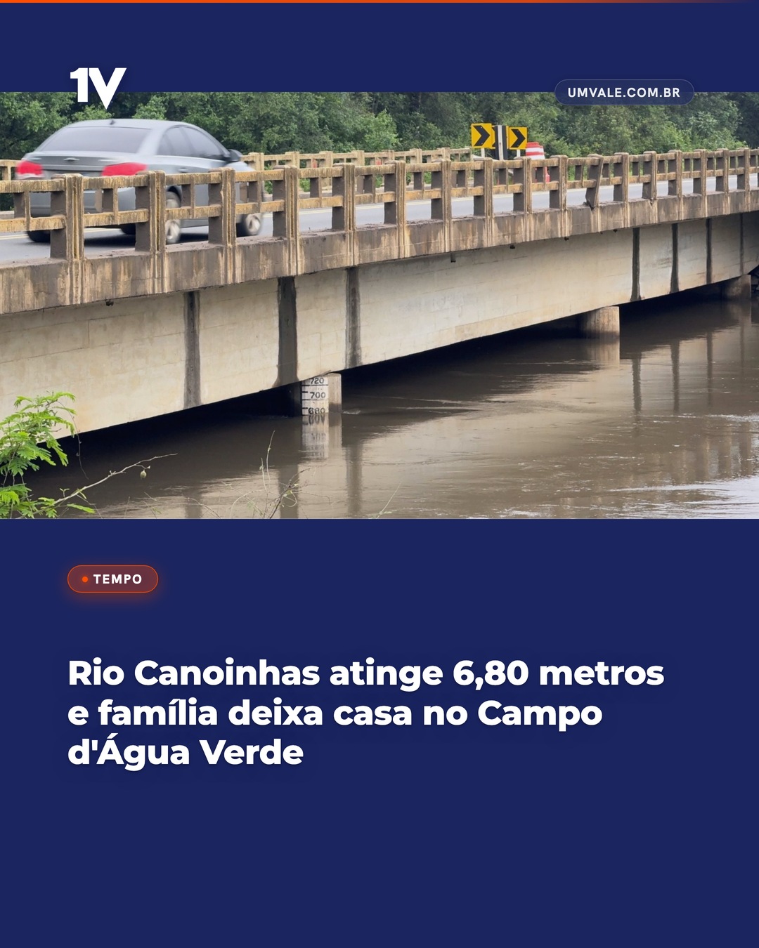 Rio Canoinhas atinge 6,80 metros e família deixa casa no Campo d’Água Verde