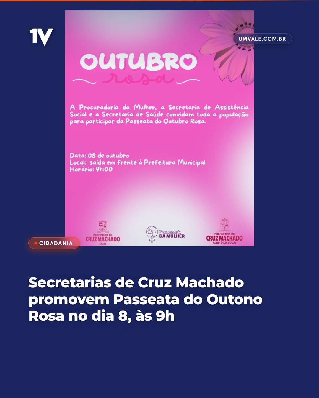 Secretarias de Cruz Machado promovem Passeata do Outono Rosa no dia 8, às 9h