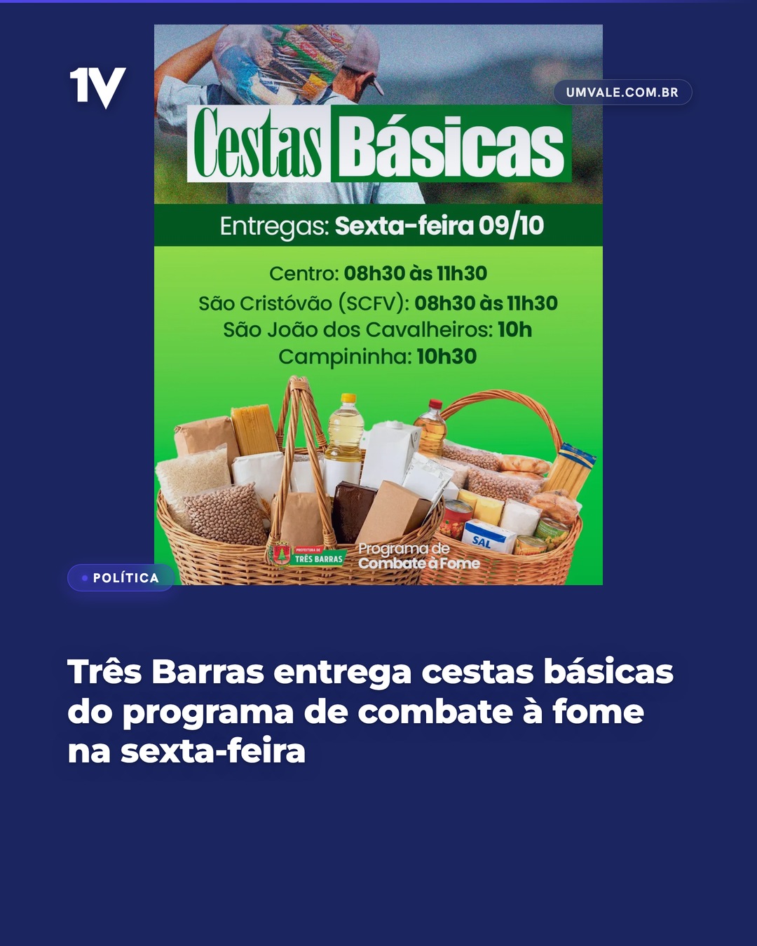 Três Barras entrega cestas básicas do programa de combate à fome na sexta-feira
